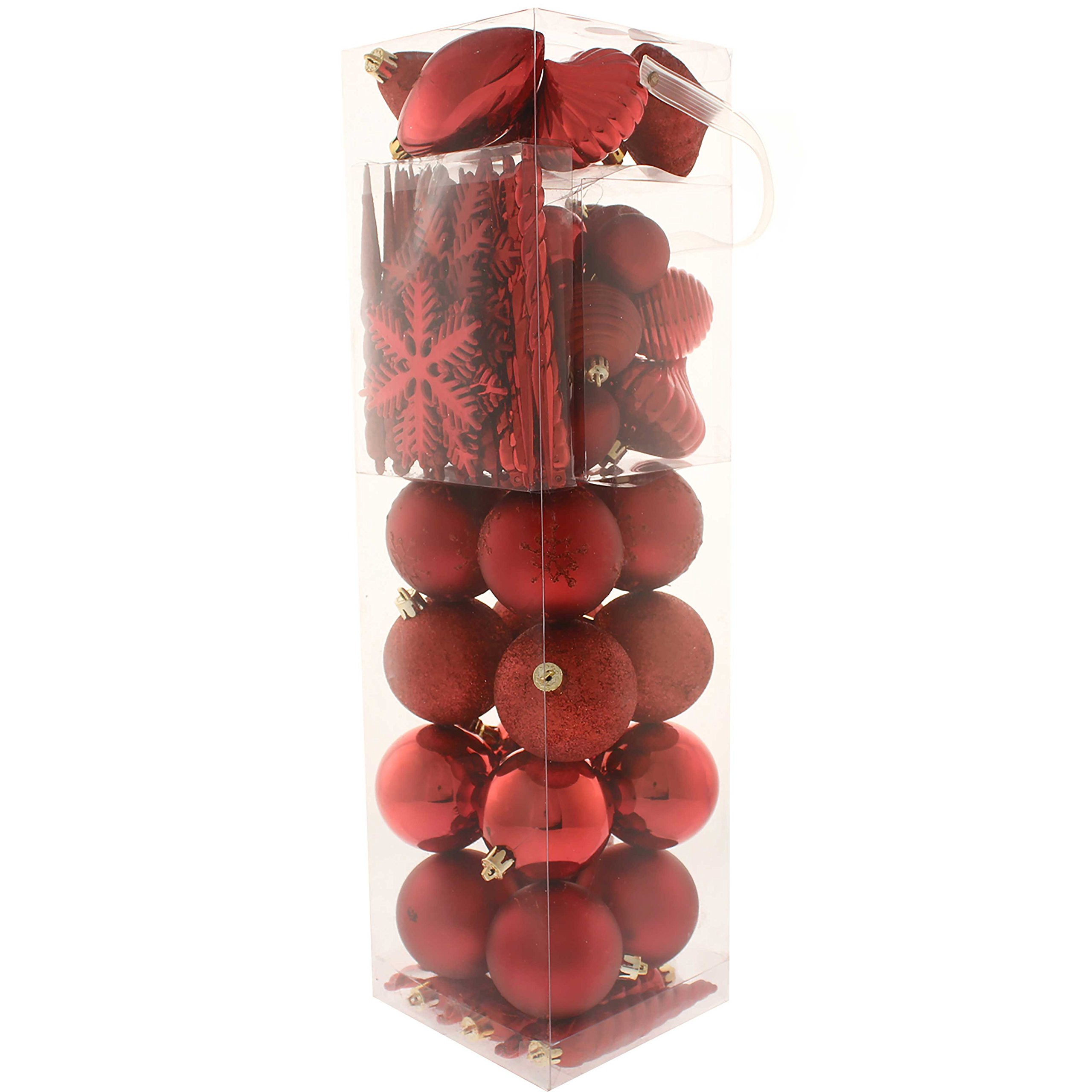 72-Piece Shatterproof Christmas Ornament Set - Assorted Red Baubles for Tree Decorating | Holiday Home Decor, Party & Gift Giving
