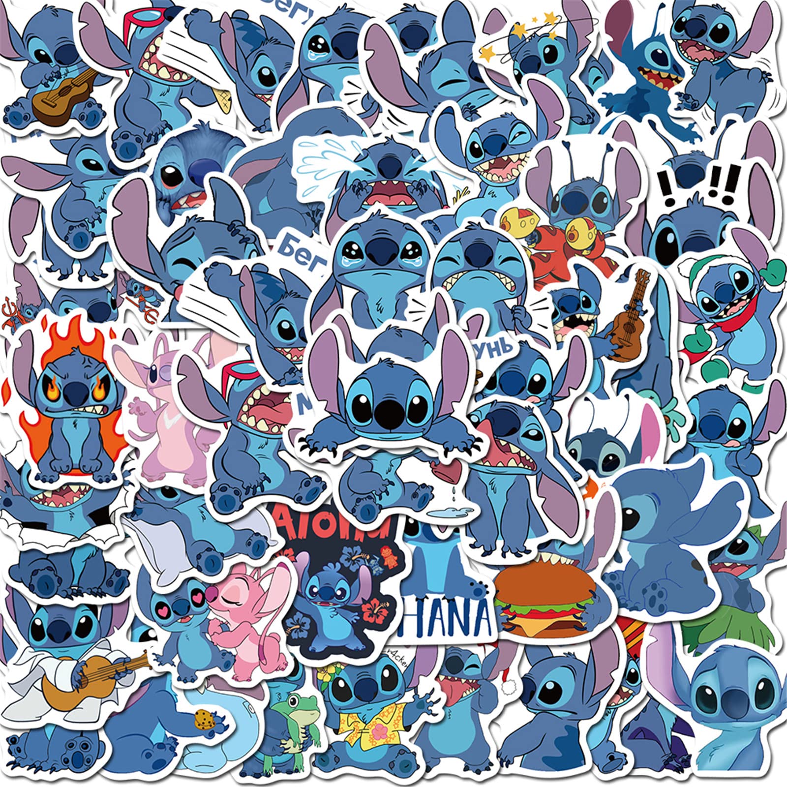 50Pcs Waterproof Lilo & Stitch Vinyl Stickers - Cute Cartoon Decals for Water Bottles, Laptops, Luggage, Bikes & Cars - Perfect for Kids Rooms, School Supplies & DIY Crafts (Stitch Design)