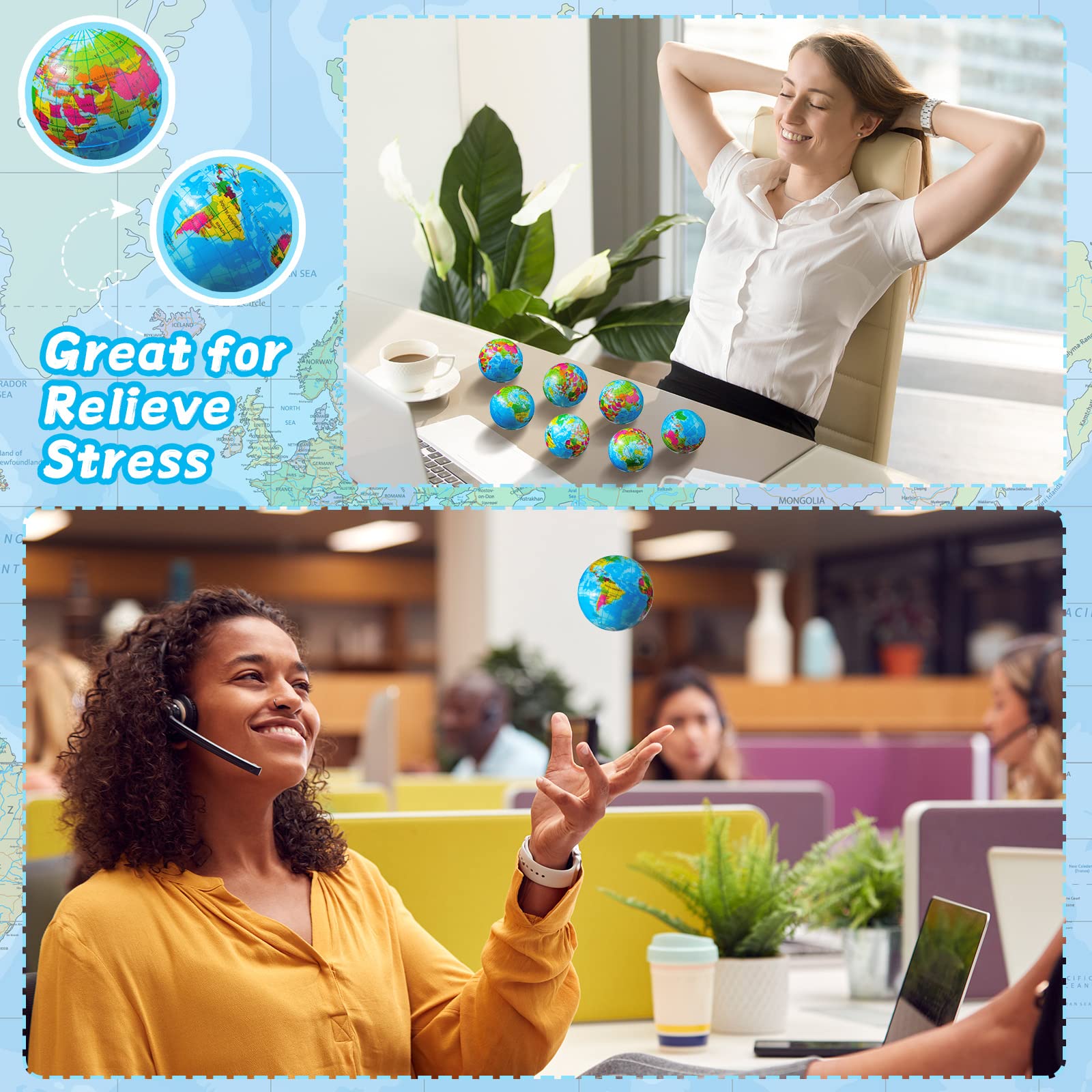 HyDren 100-Pack Mini Globe Stress Balls (2 Inch) - Bulk Foam Earth Stress Relief Balls for Finger Exercise, Classroom Rewards, Party Favors & Anxiety Relief - Perfect for Office, School & Home Stress Management