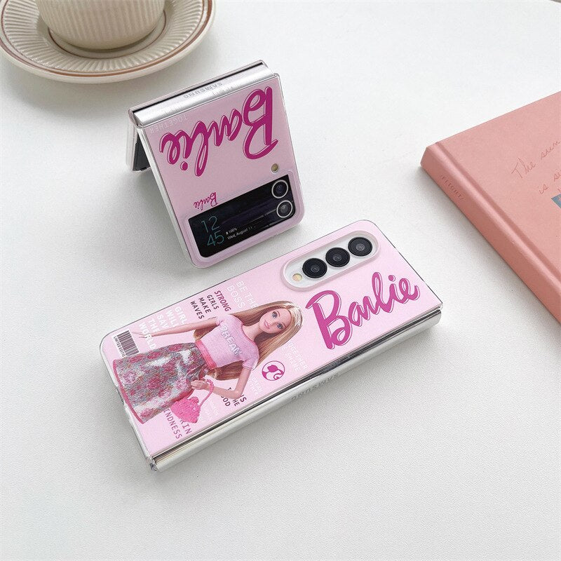 Kawaii Cute Barbie Protective Case for Samsung Galaxy Z Flip4 & Fold3 - Transparent Folding Screen Phone Cover - Perfect for Daily Use, Work & Travel