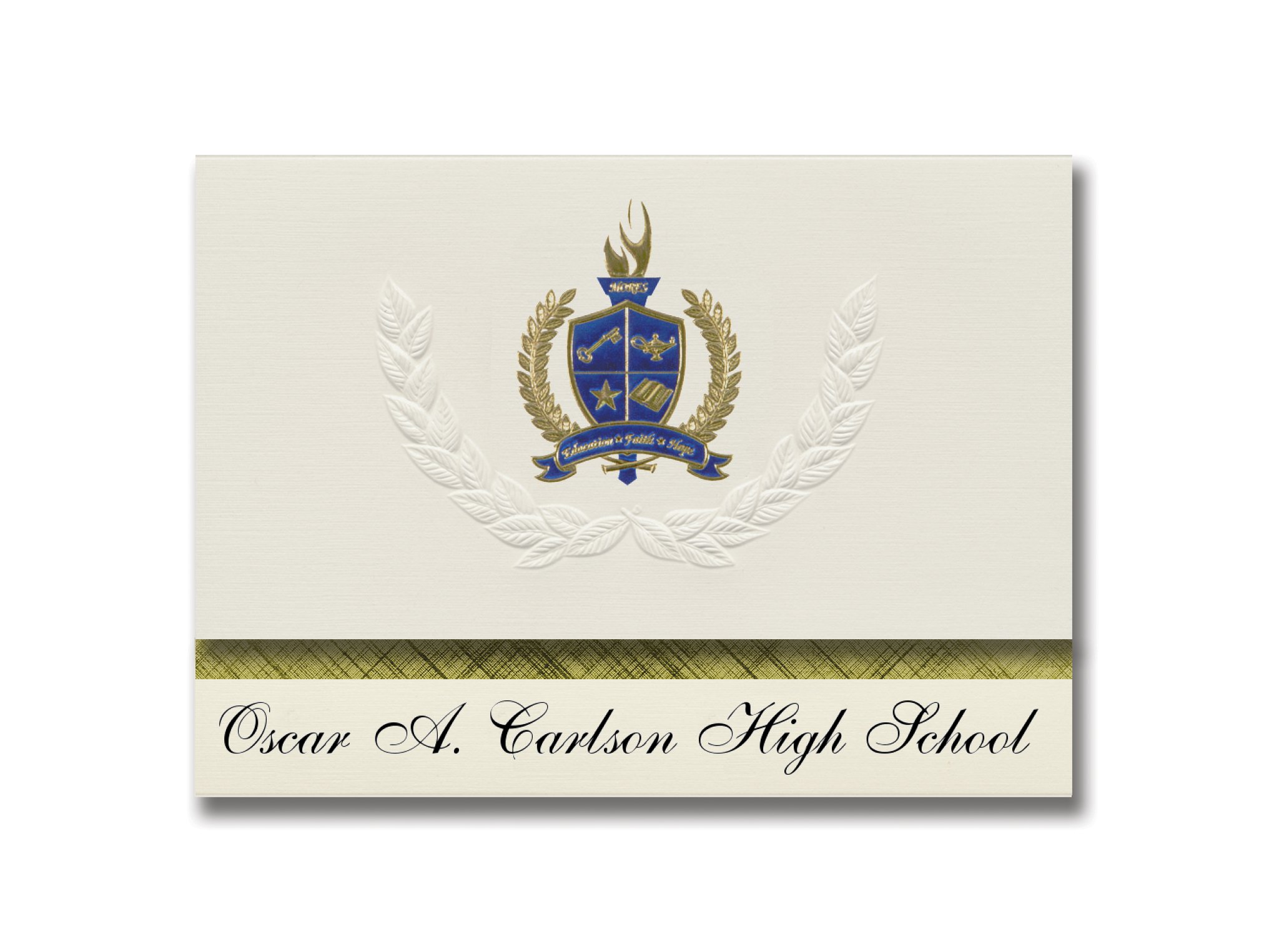 Premium Oscar A. Carlson High School Graduation Announcements - Presidential Style Elite Package of 25 with Gold & Blue Metallic Foil Seal | Formal Graduation Invitations for Rockwood, MI Students | Perfect for Commencement Ceremonies & Family Celebrations