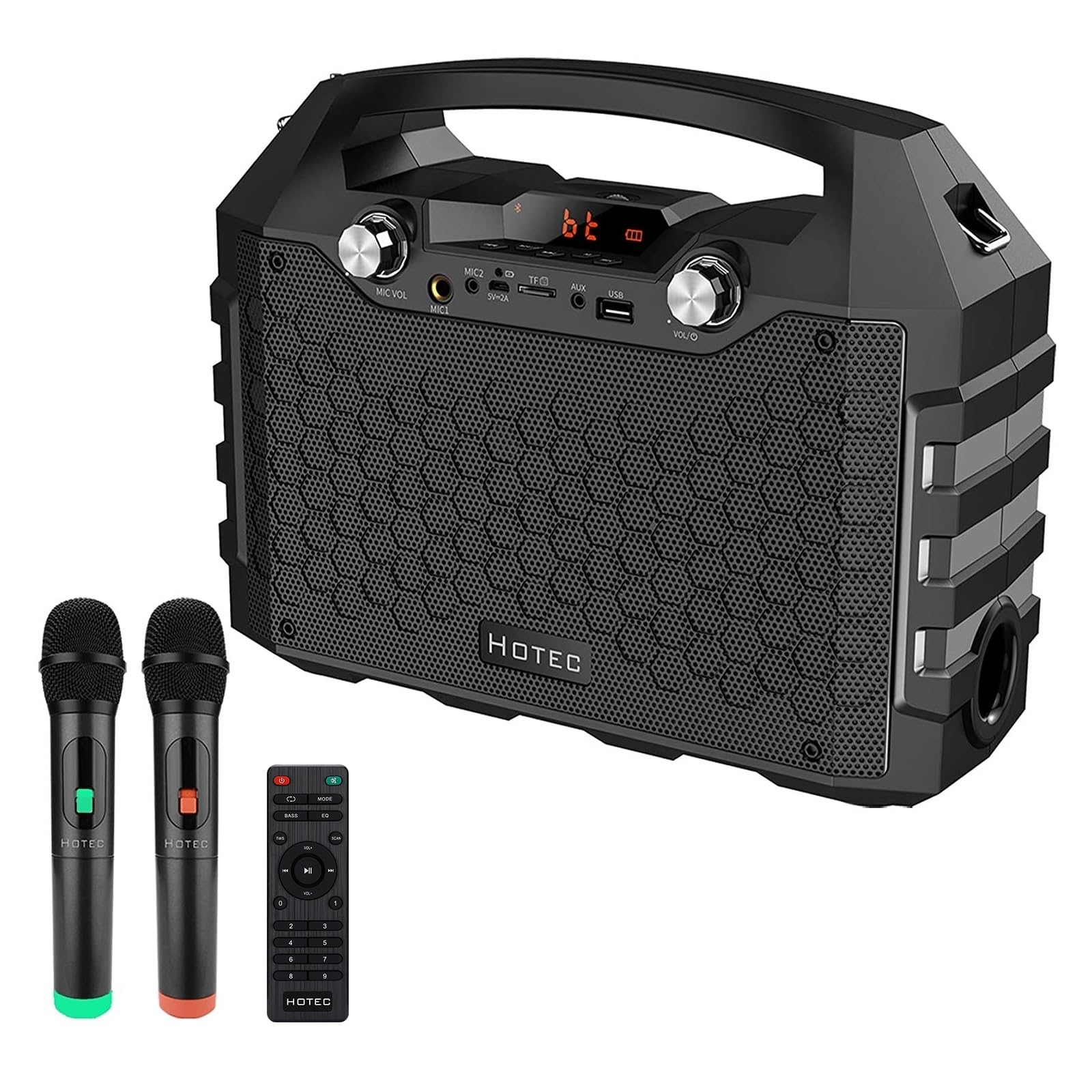 Hotec Wireless Bluetooth PA Speaker with Dual Microphones - Portable Karaoke Machine for Party, Wedding, Teaching | Indoor & Outdoor Use for Events, Church, Lectures, Classroom Activities