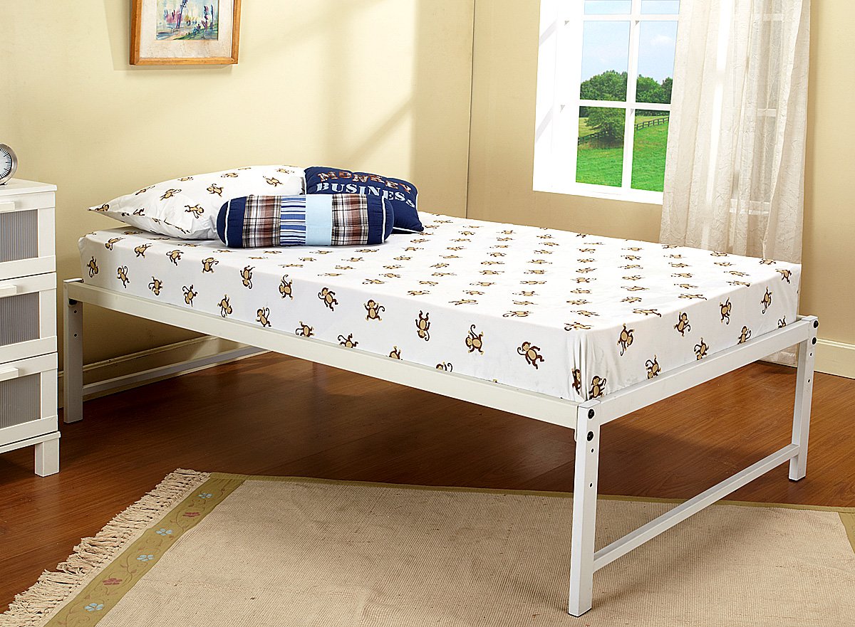 Kings Brand 39'' Twin Size White Steel High Riser Bed Frame - Sturdy Metal Platform Bed for Small Spaces, Dorms & Guest Rooms