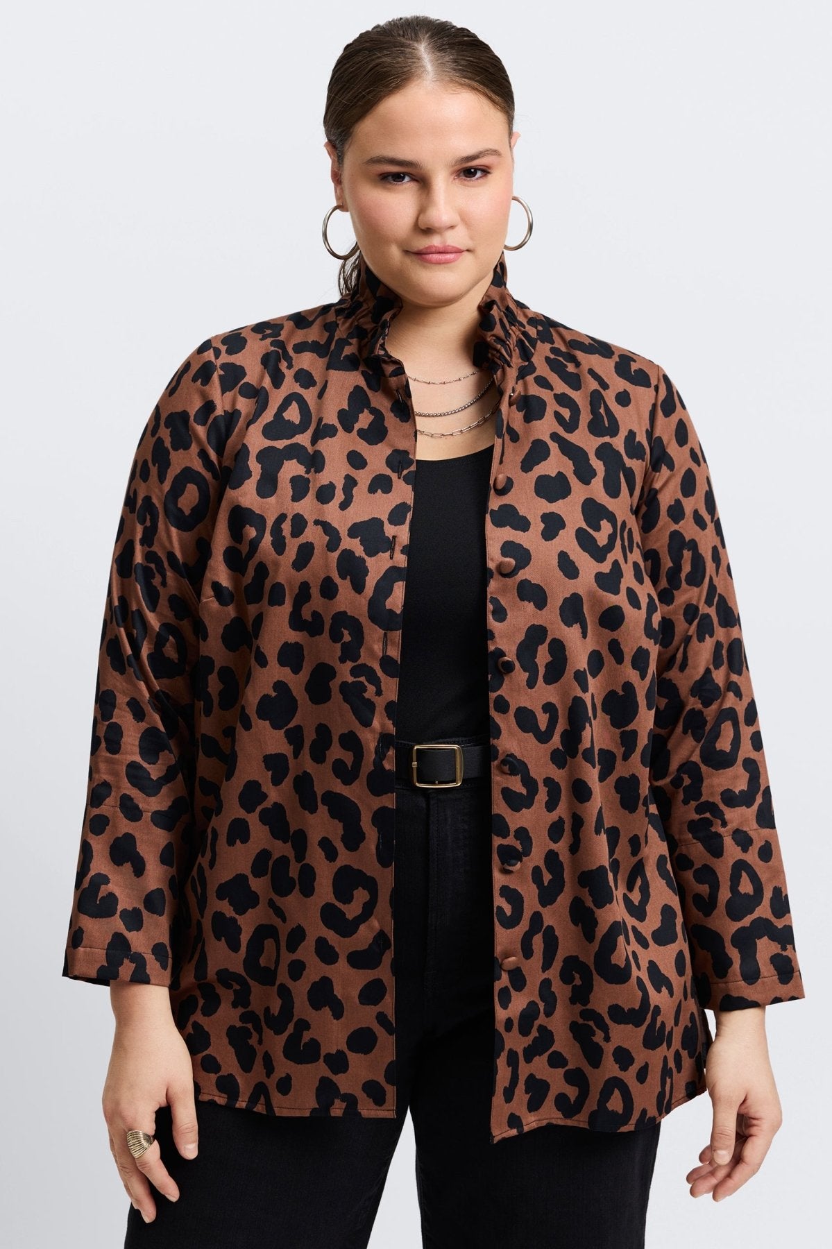 Carolina Plus Cheetah Print Long Sleeve Shirt Jacket for Women - Stylish Fall & Winter Layering Piece for Casual Outings and Date Nights