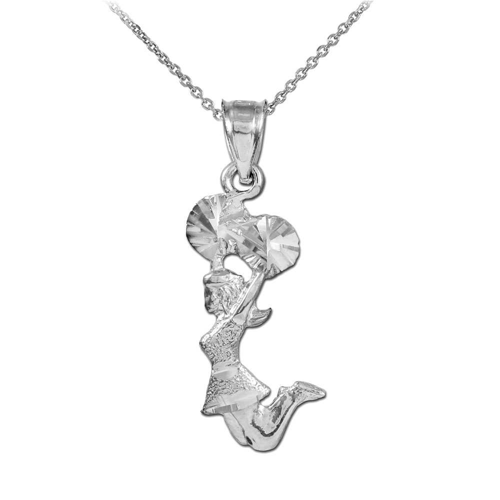 14K White Gold Cheerleader Charm Pendant Necklace - Elegant Cheerleading Jewelry Gift for Girls & Women - Perfect for Games, Competitions & Special Occasions