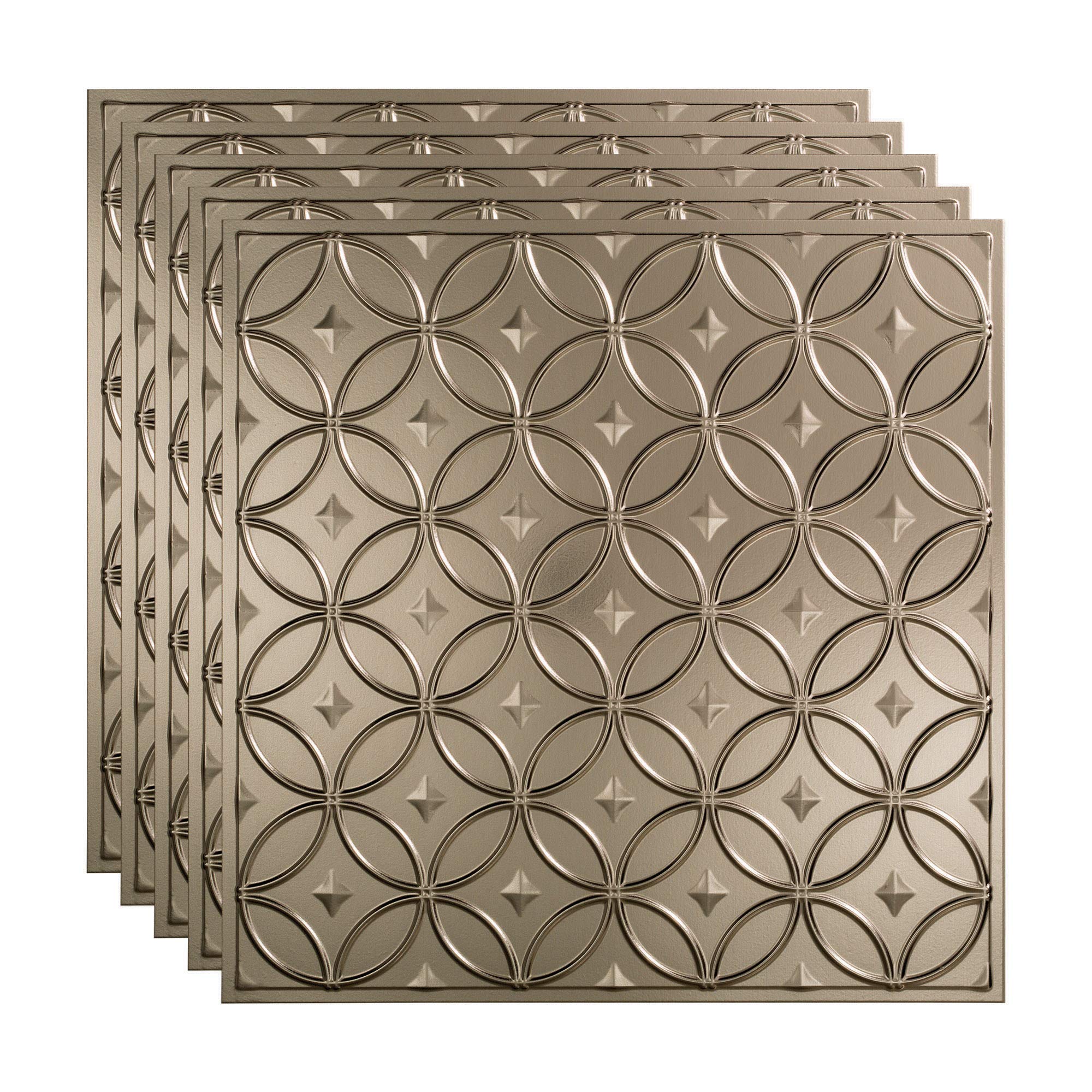FASÄDE 2x2 Brushed Nickel Decorative Vinyl Ceiling Tiles - 5 Pack of Lay-in Acoustic Panels for Office, Home & Commercial Drop Ceiling Installation