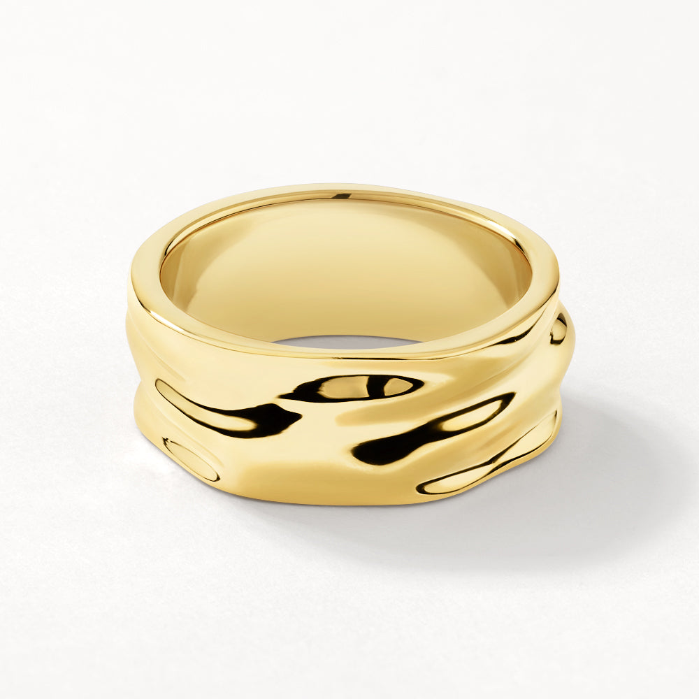 Organic Gold Hammered Band Ring for Women - Handmade Boho Wedding Stackable Ring for Everyday Wear & Special Occasions
