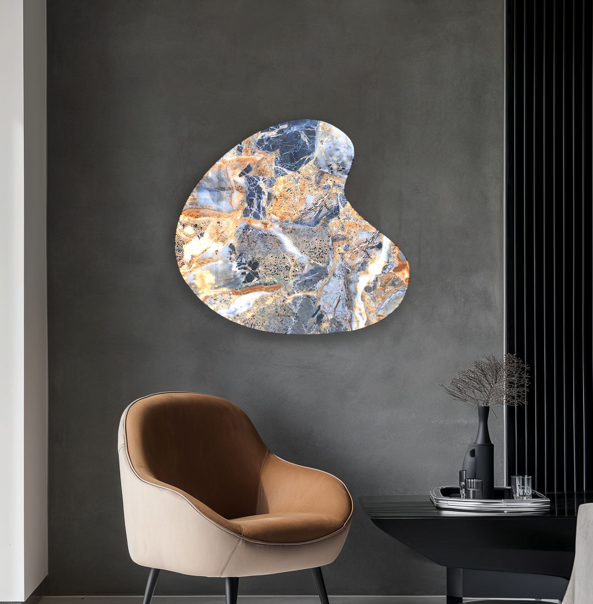 Blue Marble Style Irregular Glass Wall Art - Modern Abstract Home Decor for Living Room, Bedroom & Office