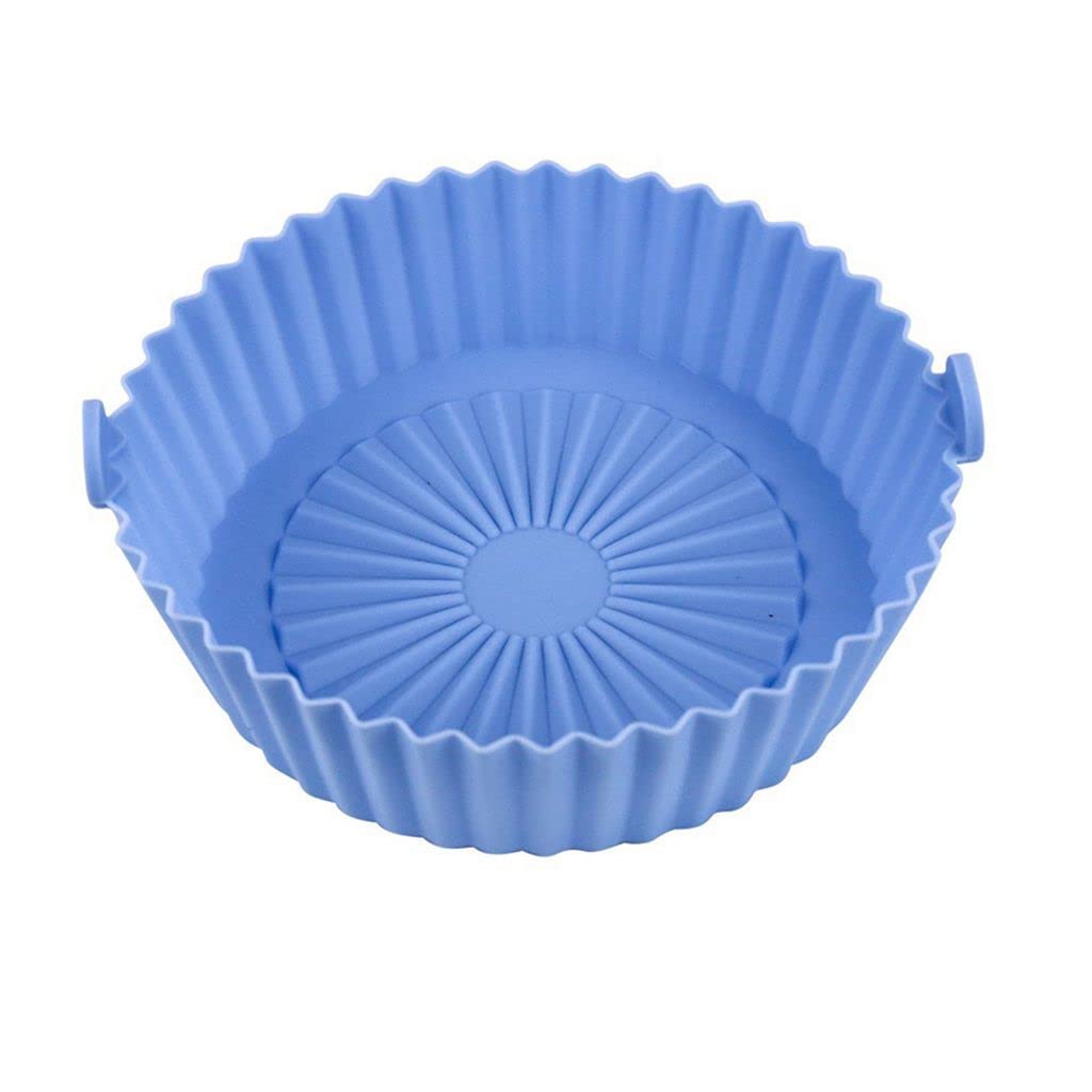 Non-Stick Silicone Air Fryer Basket Liner - Reusable Round Baking Mat for Oven, Microwave & Kitchen (8.2 Inch/20.7cm, Blue) - Perfect for Air Frying, Roasting, Baking Cookies & Pastries