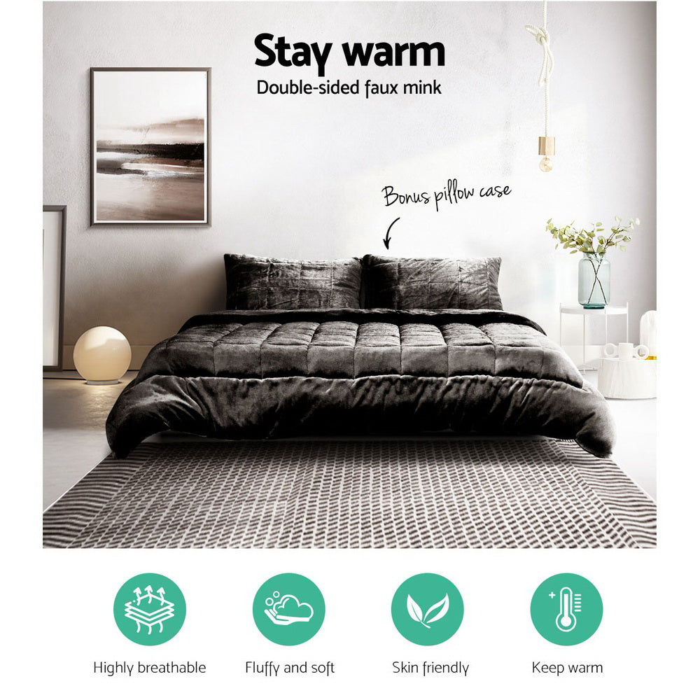 Premium Faux Mink Quilted Comforter - Soft & Luxurious Queen Size Blanket in Charcoal Grey - Perfect for Bedroom, Living Room, and Cozy Home Decor