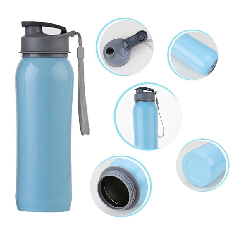 800ml 304 Stainless Steel Single Wall Water Bottle - BPA Free Spring Lid with Portable Rope - Ideal for Hiking, Gym & Outdoor Sports - Leak Proof & Durable