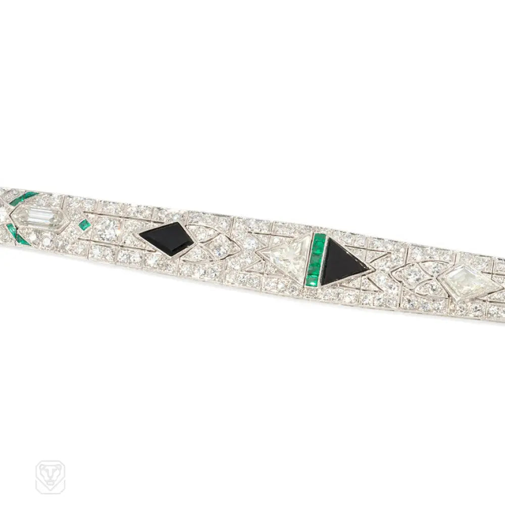 Art Deco Style Onyx, Emerald & Diamond Bracelet for Women – Vintage Luxury Jewelry for Parties, Weddings & Special Occasions