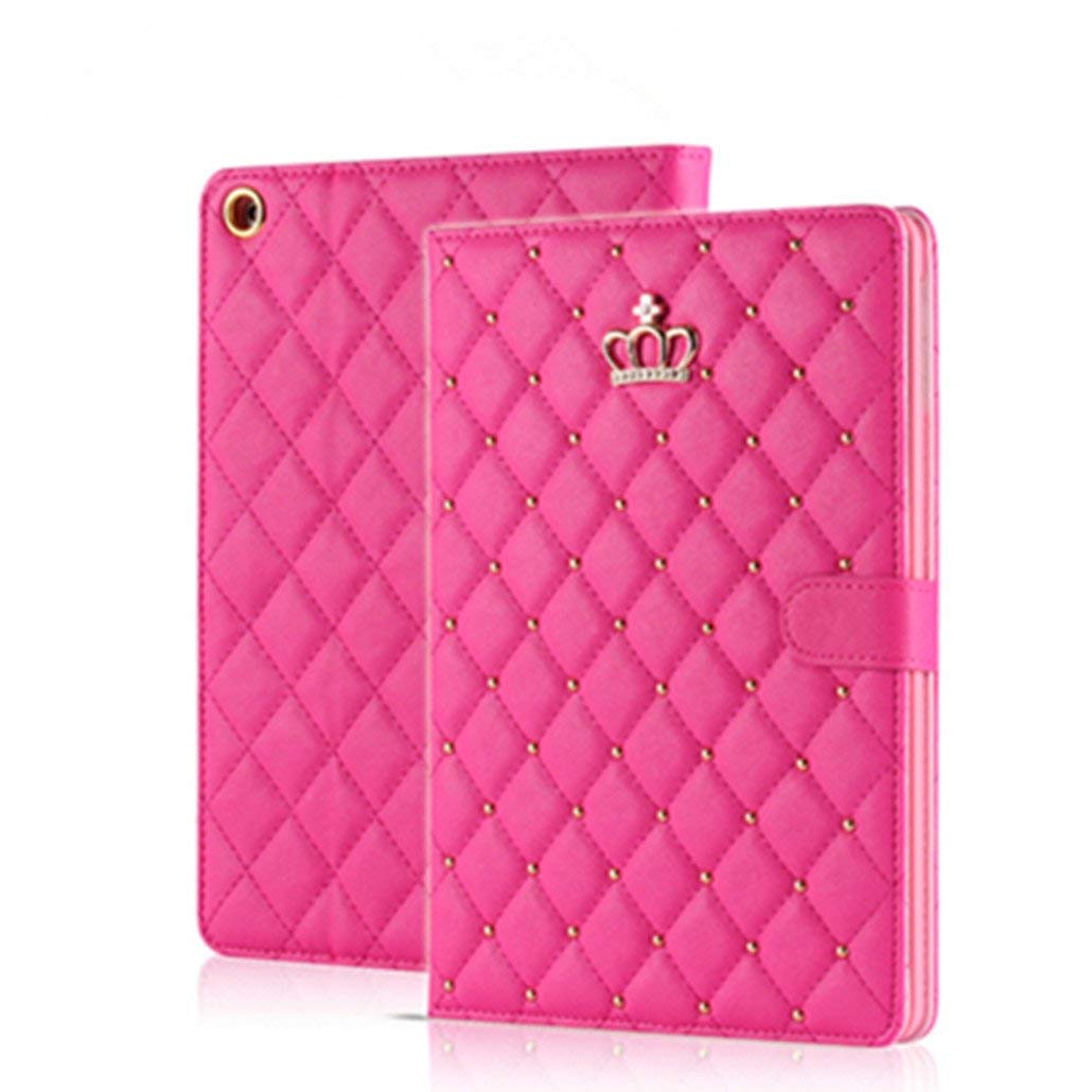 Topwin Bling Crown Design PU Leather Case for iPad 9.7 (2017/2018 5th/6th Gen) & iPad Air 2/Air - Rose Red | Elegant Shockproof Cover with Auto Sleep/Wake | Perfect for Work, School & Travel Protection