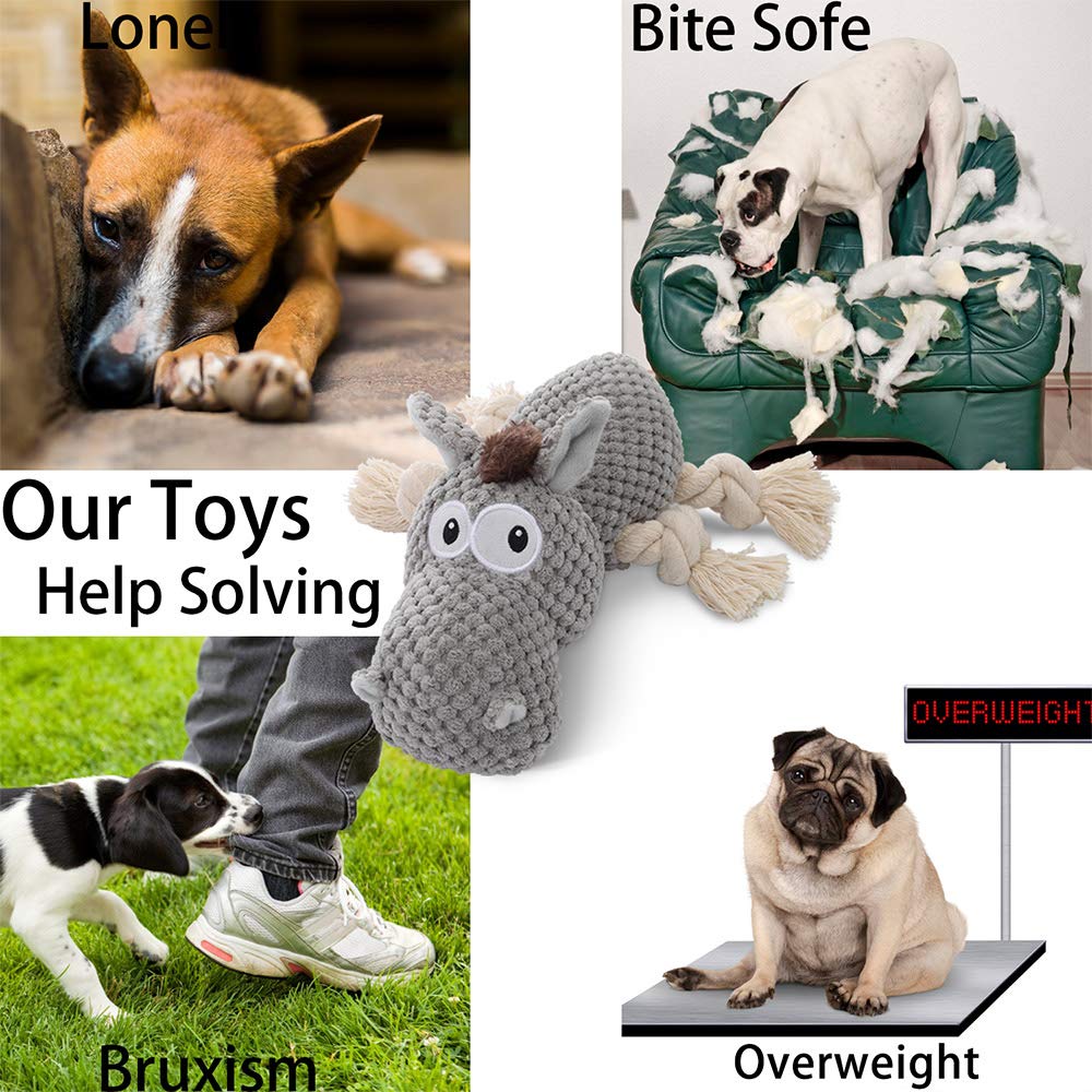 Durable Squeaky Dog Toy for Large, Medium & Small Dogs - Soft Plush Stuffed Animal Chew Toy (Grey Donkey) for Playtime, Training & Indoor/Outdoor Fun