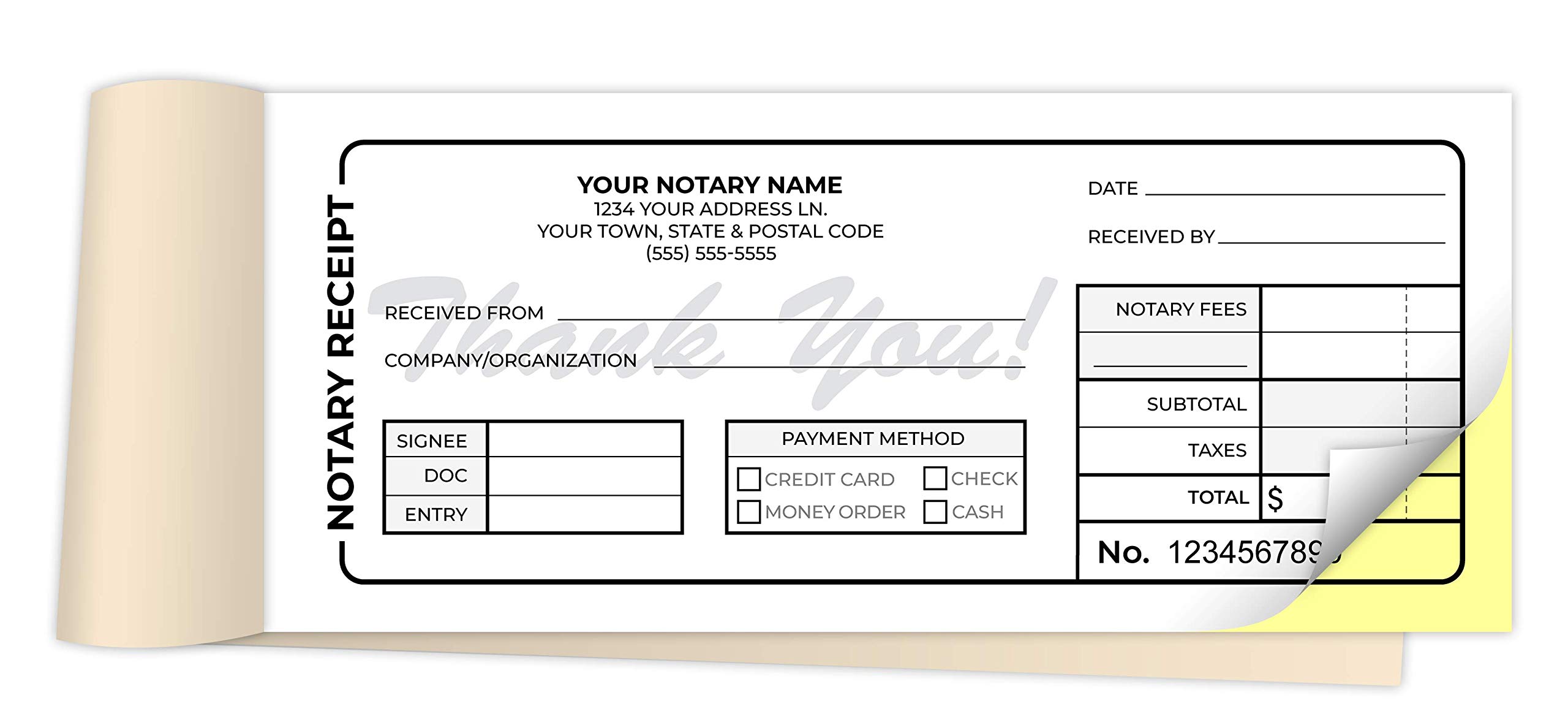 Custom Printed 2.83 x 7 Inches Carbonless Notary Receipt Books - 2-Part NCR Staple Bound Pads with Manila Cover - Personalized with Your Company Name (1500 Sheets) - Perfect for Notary Public, Legal Documents & Business Transactions