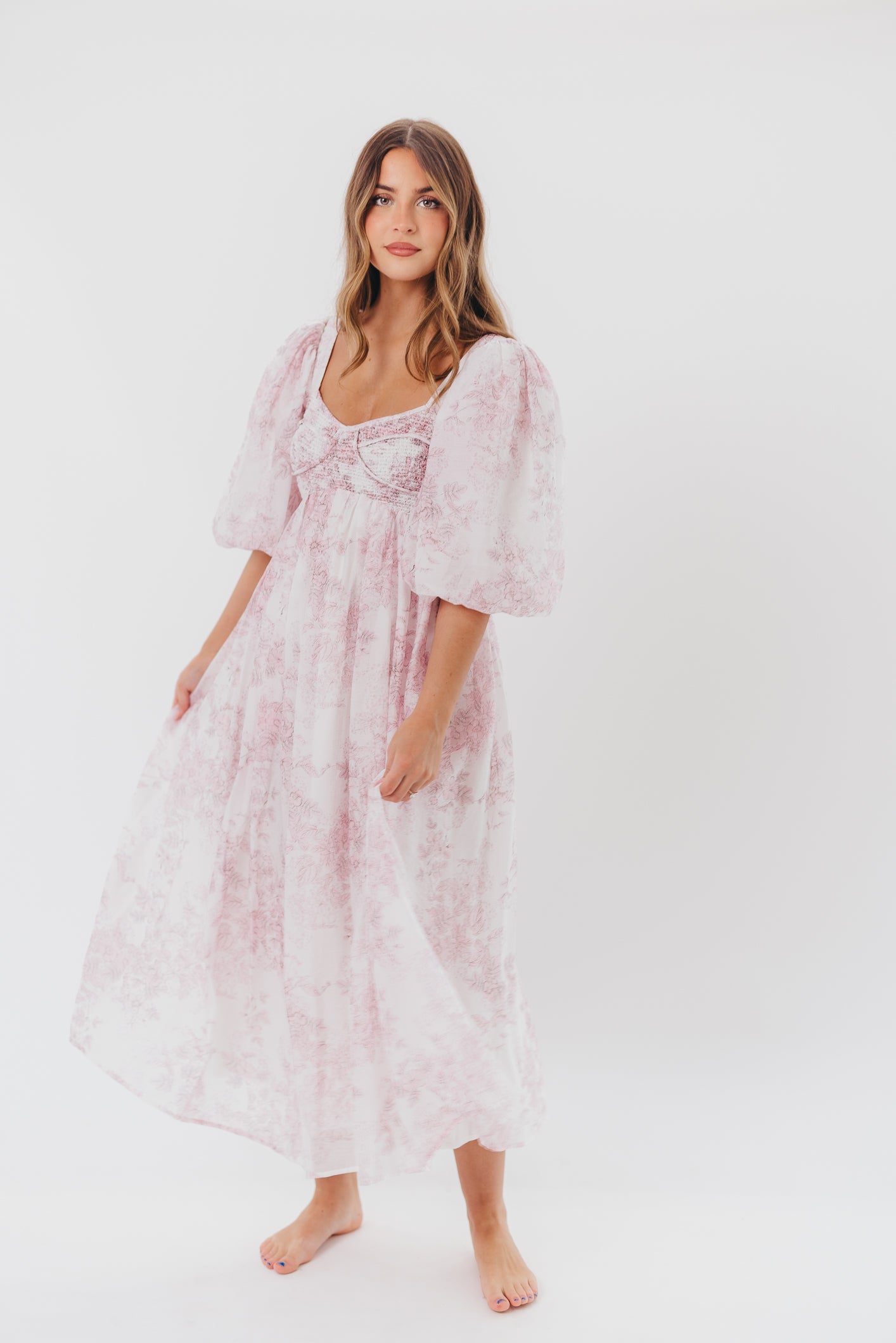 Harlow Midi Dress - Light Pink Floral Print, Bump Friendly Maternity Dress, Inclusive Sizing (S-3XL) for Pregnancy, Baby Shower & Special Occasions