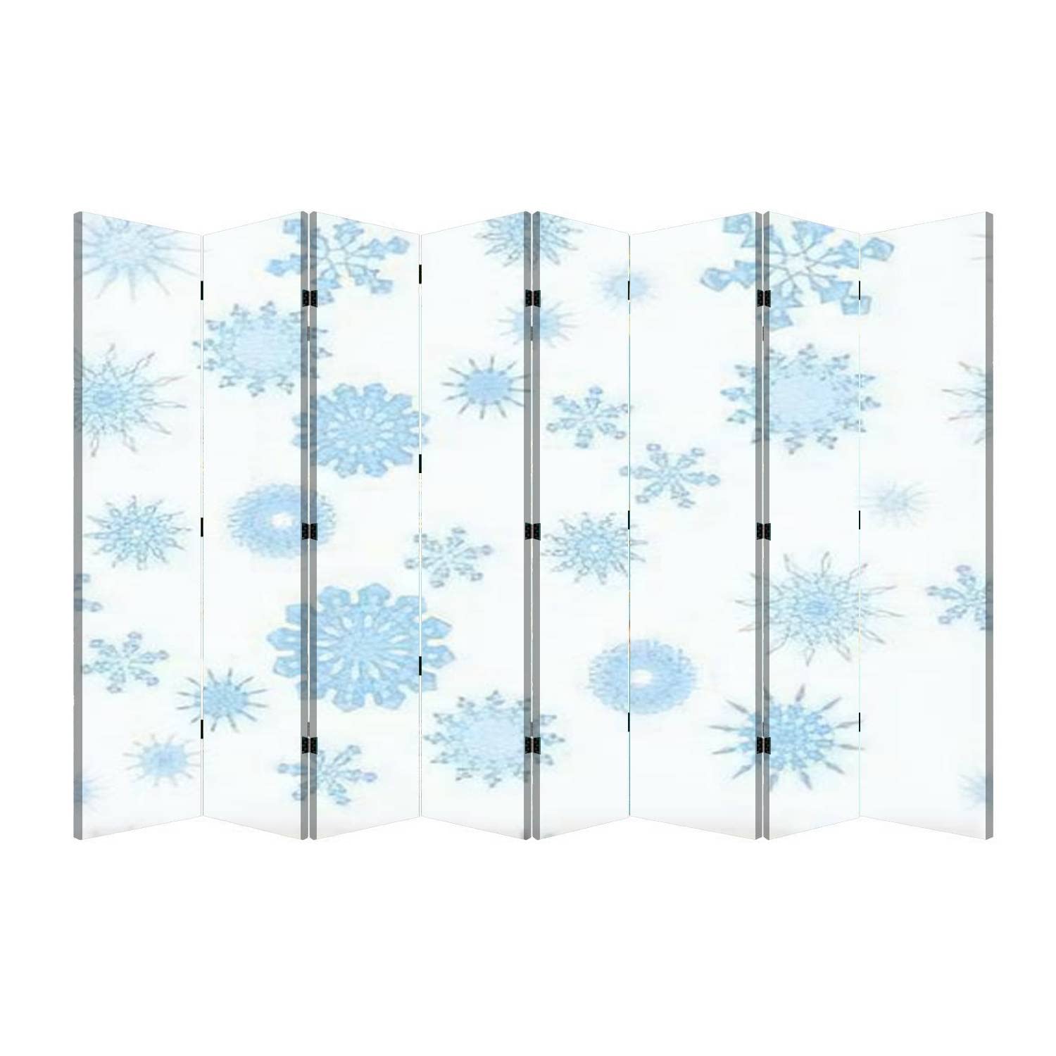 8-Panel Folding Room Divider Screen - Blue Snowflake Christmas Design for Home, Office & Bedroom Privacy | Portable Freestanding Partition for Holiday Decor, Space Separation & Room Dividers