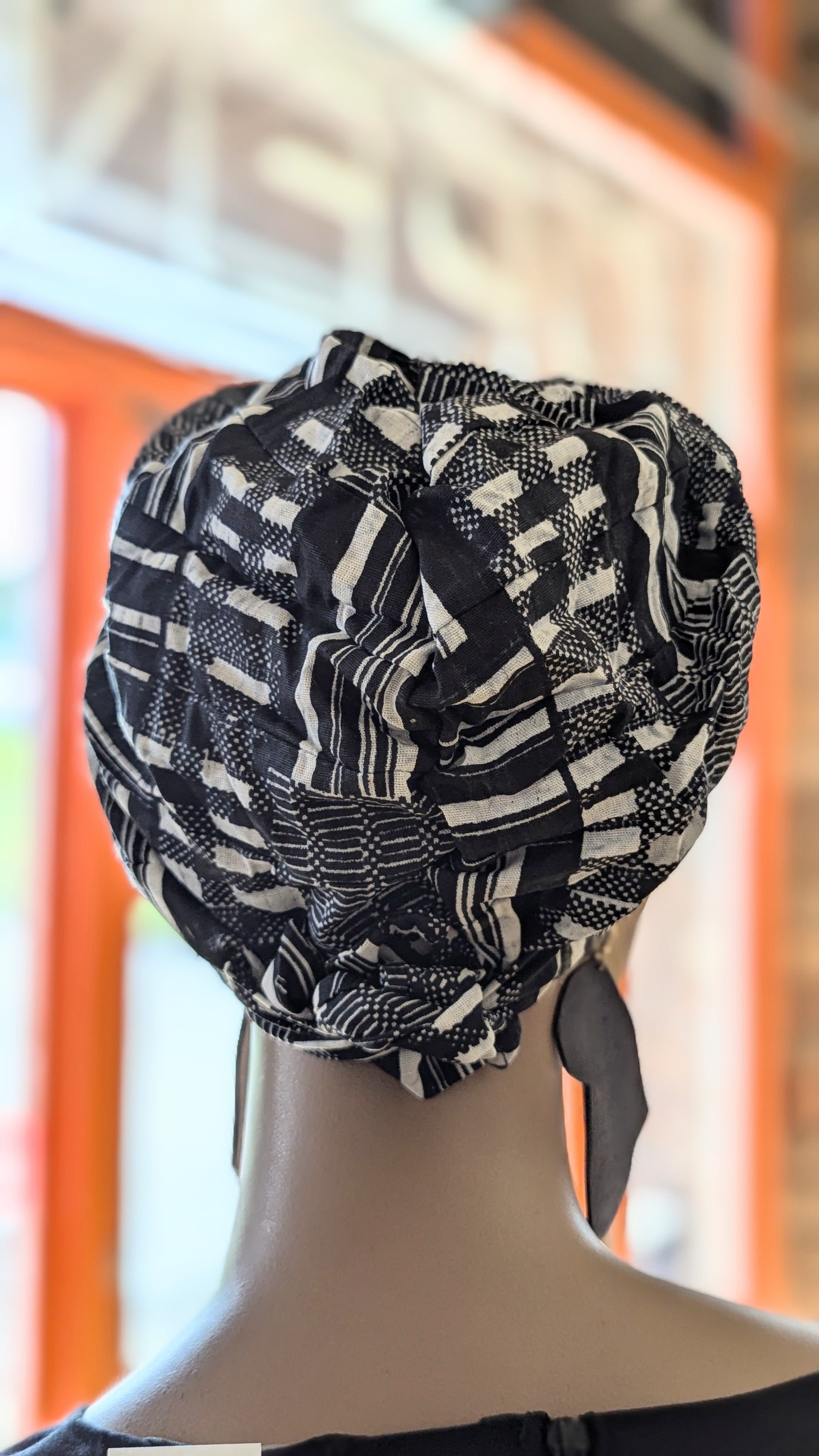 Eshe Black and White Kente African Print Pre-Tied Head Wrap by Dupsie - Stylish Hair Accessory for Women - Perfect for Church, Weddings & Cultural Events (DPB0795PT6)