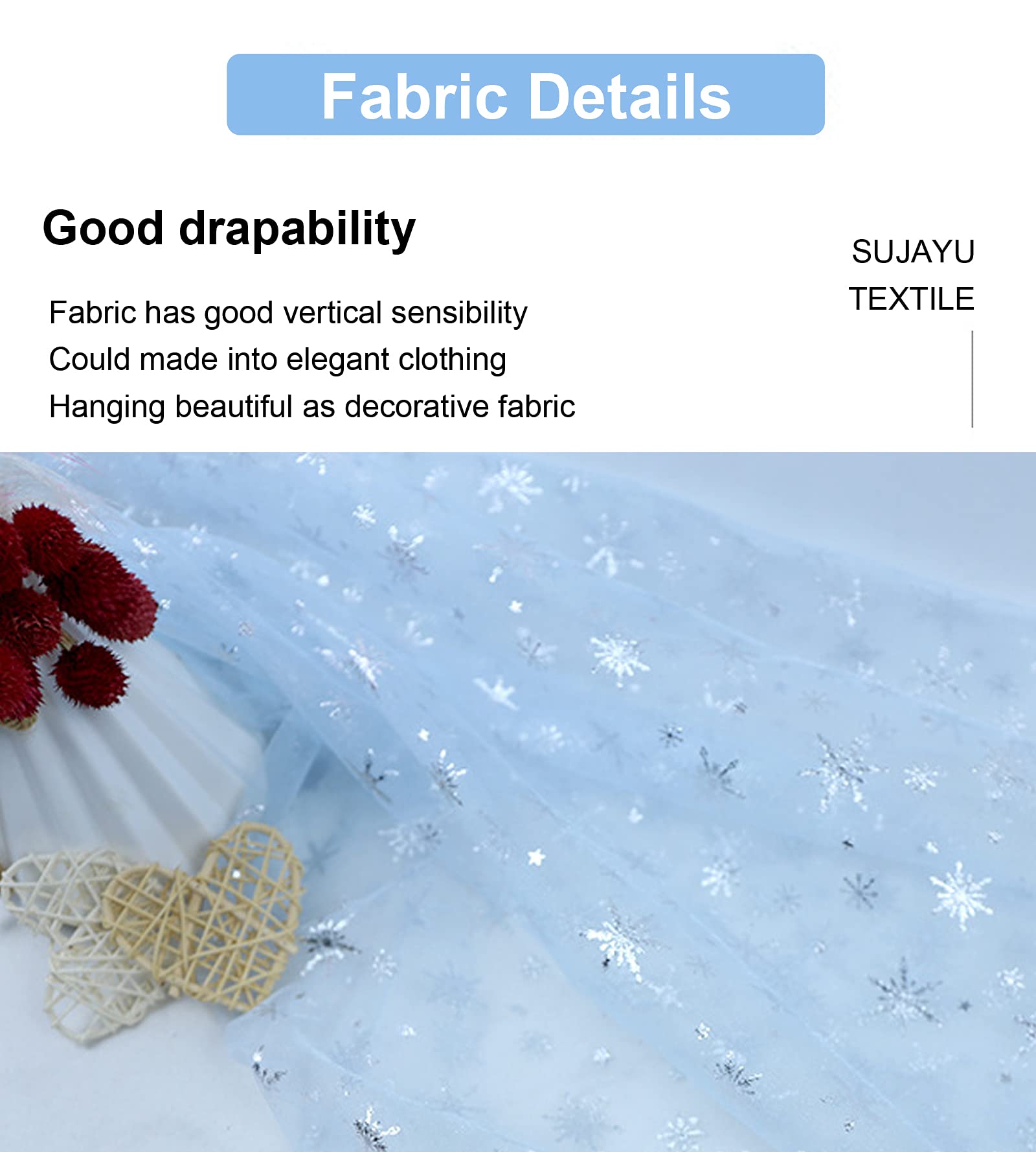 Snowflake Silver Foil Organza Sheer Fabric - 59