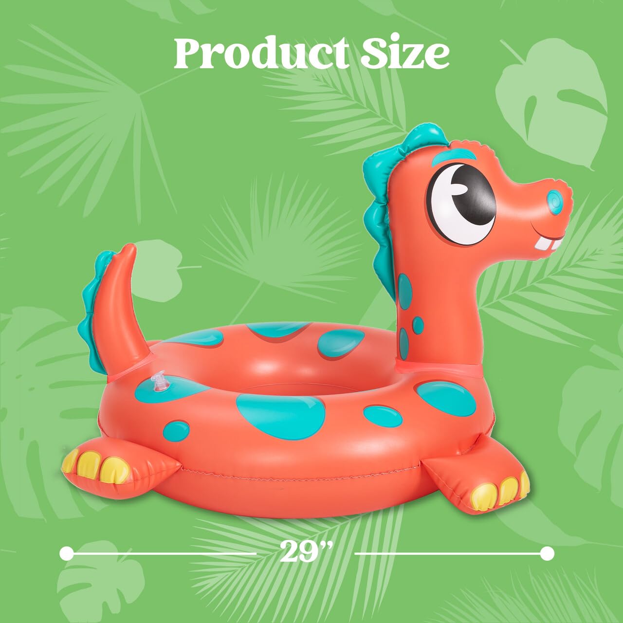 Kids Inflatable Pool Floats - 3-Pack Dinosaur, Sea Turtle & Dolphin Swimming Rings for Toddlers, 29