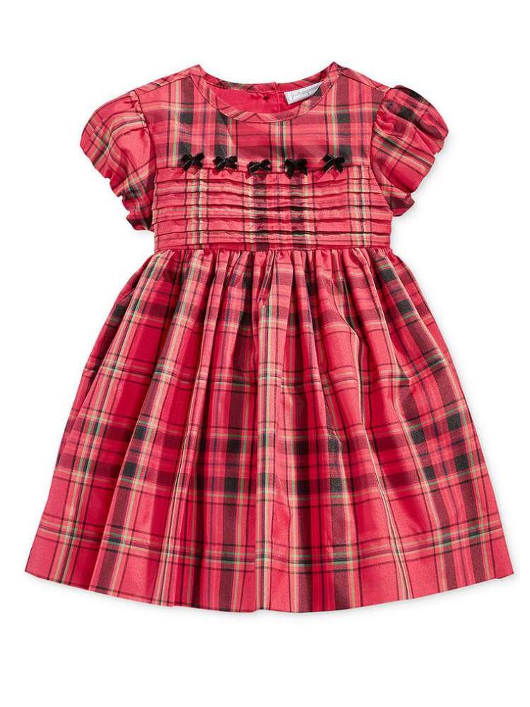First Impressions Infant Girls Pink Plaid Satin Party Dress - Holiday & Special Occasion Outfit for Baby Girls - Perfect for Christmas, Birthday Parties & Family Photos