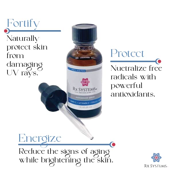 RX Systems PF Antioxidant Serum C - 20% Vitamin C Face Serum for Glowing Skin, Anti-Aging & UV Protection | Brightens Skin & Reduces Blemishes | Day & Night Skincare Routine for Radiant Complexion