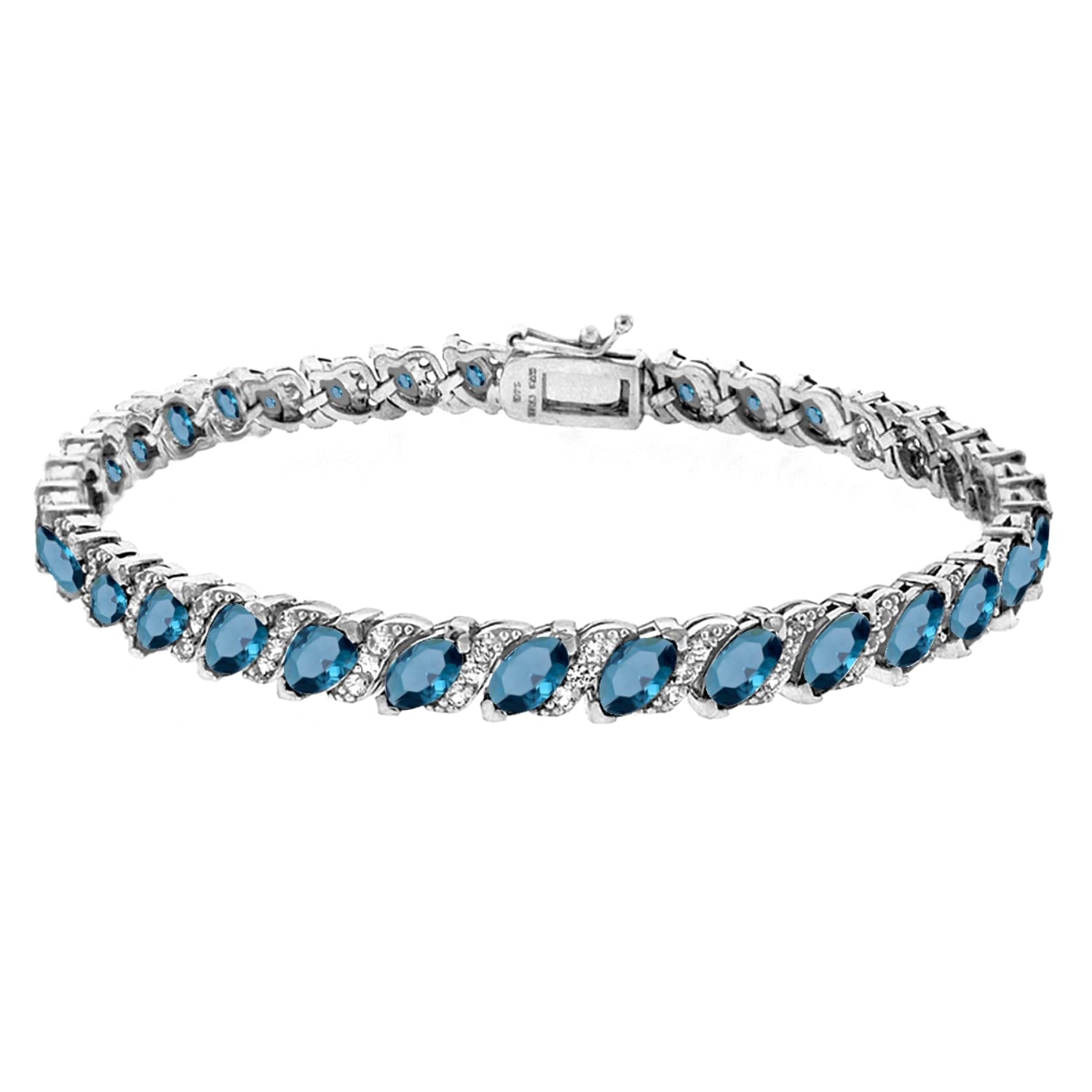 B. BRILLIANT Women's Birthstone Bracelet - Marquise Cut Genuine & Synthetic Gemstone Tennis Bracelet in Sterling Silver or Gold Flash with Gift Box | Perfect for Anniversaries, Birthdays & Special Occasions