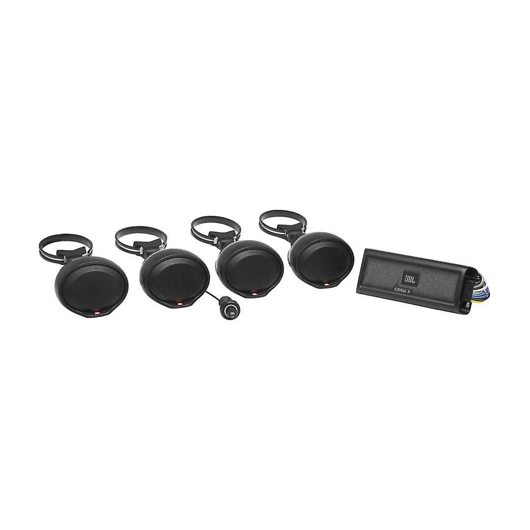 JBL CRUISEX Club Series Marine 4-Channel Bluetooth Amplifier & 4 Speakers - Plug & Play Audio System for Boats, Yachts, and Marine Vehicles