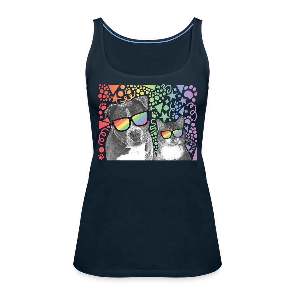Pride Party Contoured Premium Tank Top - LGBTQ+ Rainbow Graphic Muscle Shirt for Gay Pride Parade, Festival & Celebration - Comfortable Fitted Workout Top for Gym, Running & Casual Wear