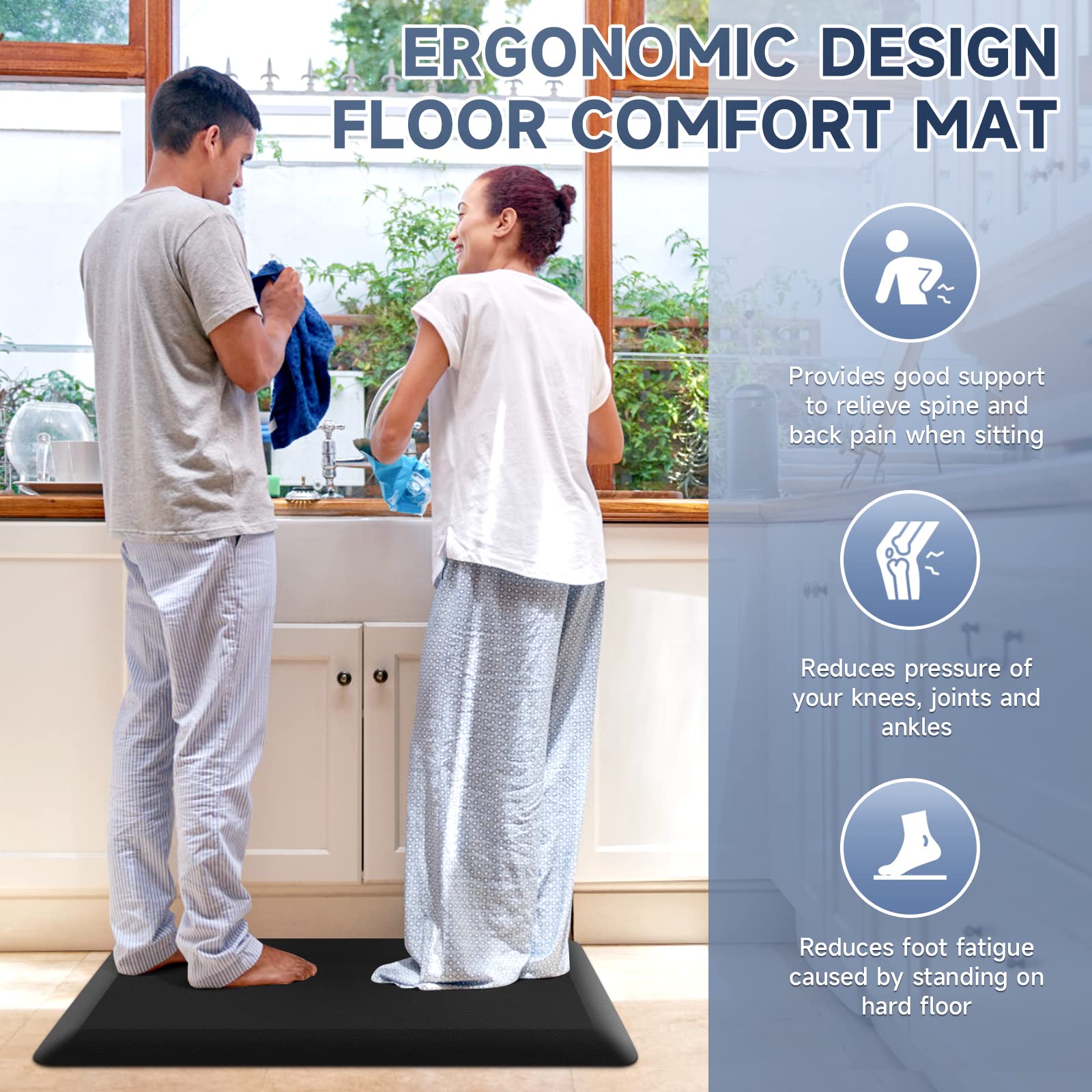 4/5 Inch Anti-Fatigue Kitchen Mat - Non-Slip, Waterproof for Home & Office