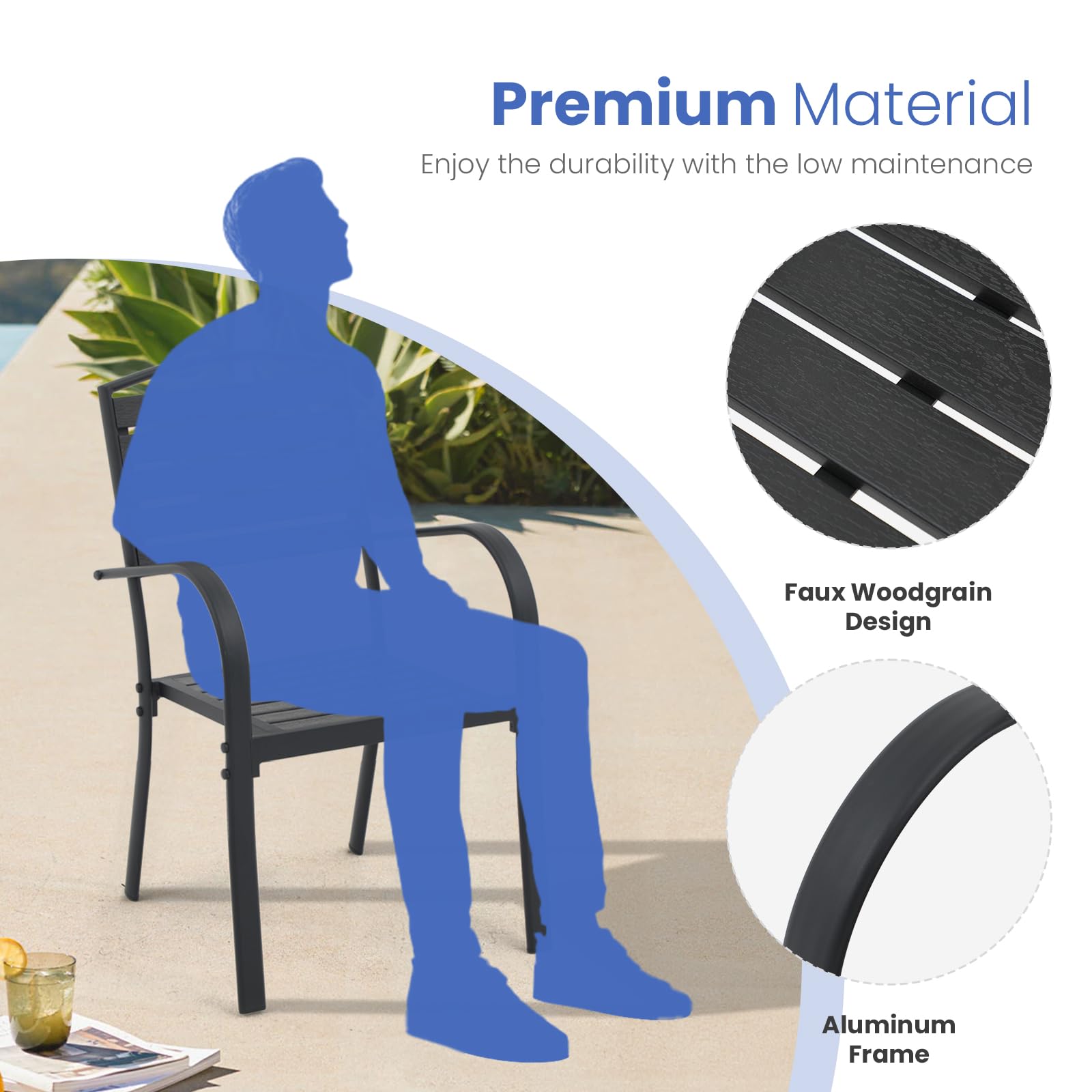 **SUNSITT 2-Piece Patio Dining Chair Set - Aluminum Outdoor Chairs with Faux Wood Slats, All-Weather Stackable Design & Armrests - Perfect for Lawn, Porch, Garden, Deck, and Backyard BBQs (Black)**
