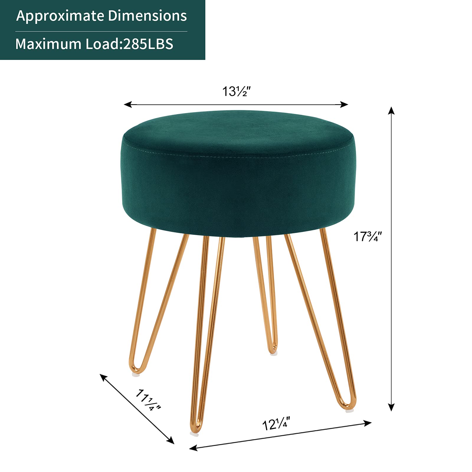 DUHOME Velvet Ottoman Stool - Modern Makeup Vanity Stool with Round Metal Base, Furry Accent Stool for Bedroom & Living Room | Contemporary Mongolian Style Home Decor for Women's Dressing Area & Lounge