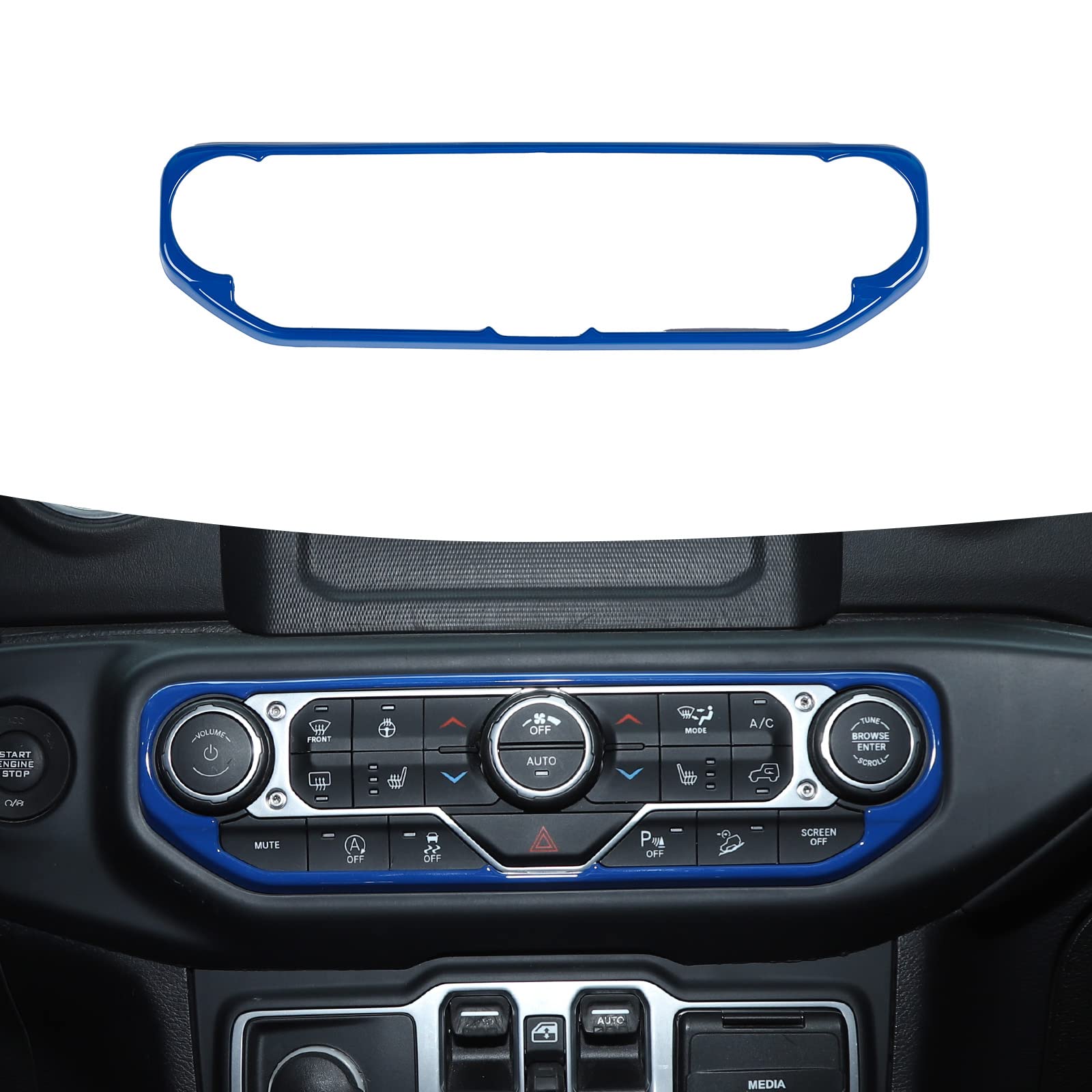 2018-2022 Jeep Wrangler JL JLU & Gladiator JT RT-TCZ AC Dashboard Console Control Trim Panel Cover - Blue Interior Accessories Upgrade Kit for Off-Roading & Daily Driving