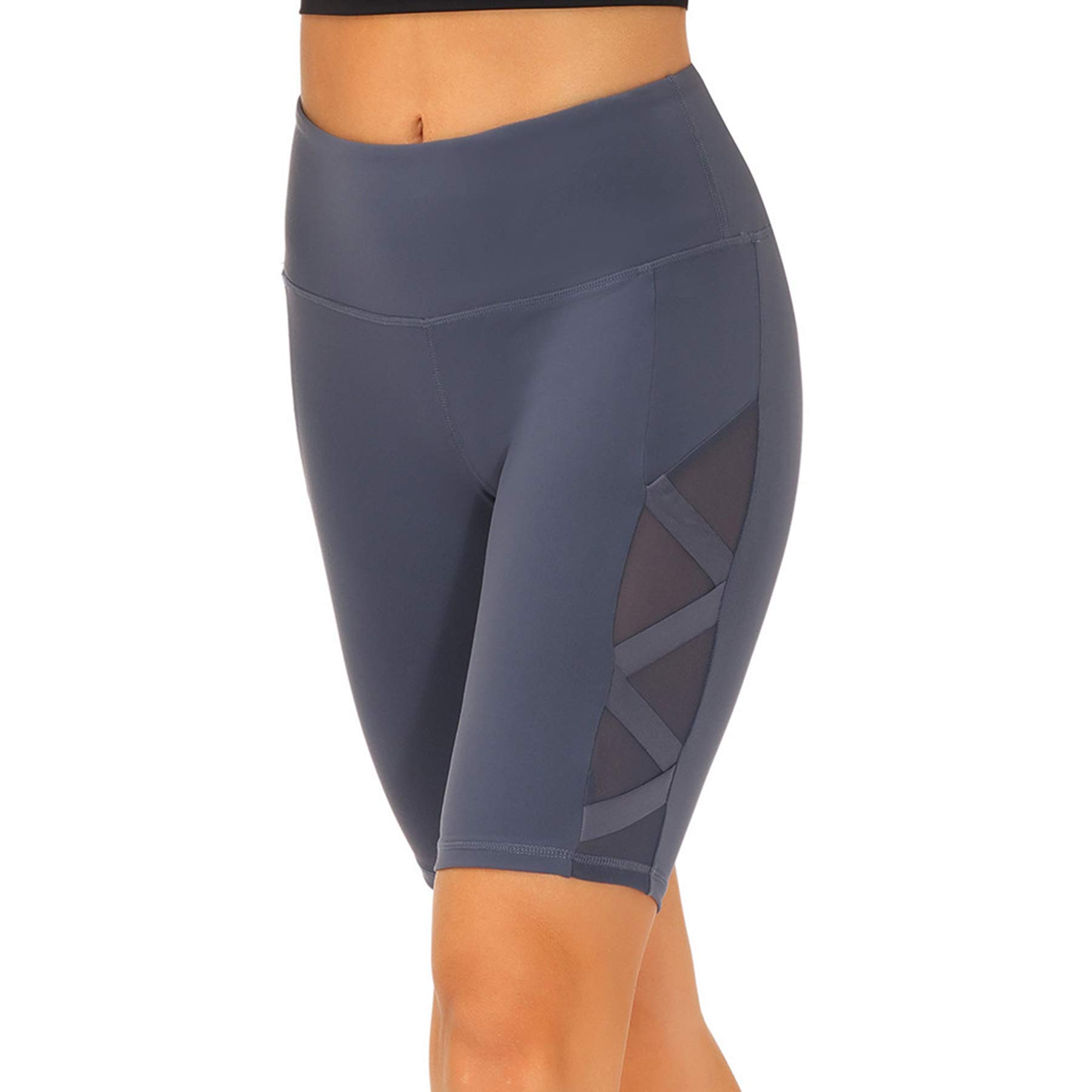 Romansong Women's High Waisted Yoga Pants with Pockets - 4-Way Stretch Tummy Control Mesh Leggings, Non See-Through Capri for Workout, Running & Lounge Wear