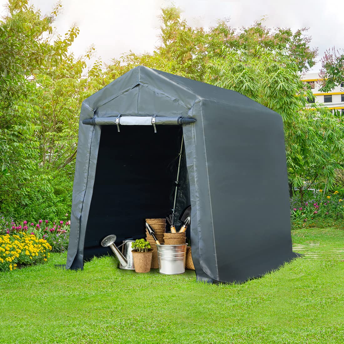 ADVANCE OUTDOOR 6X8 ft Portable Storage Shelter Shed - Waterproof & UV Resistant with 2 Zipper Doors & Vents | Perfect for Motorcycle, Carport, Garden Equipment & Outdoor Storage | Gray