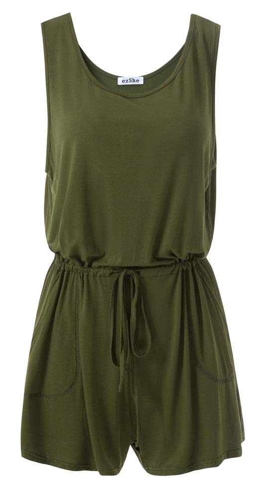 ezShe Women's Summer Sleeveless Jumpsuit Romper - Adjustable Waist Shorts Outfit for Casual Wear, Beach Vacation & Outdoor Activities