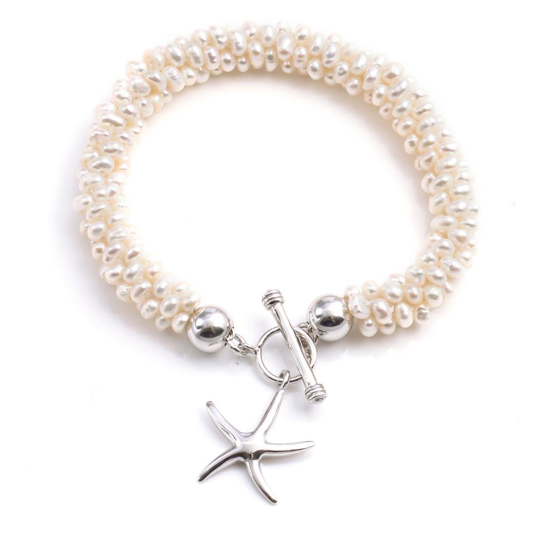 Silverly Women's 925 Sterling Silver Baroque Pearl Starfish Charm Bracelet - 7.8 Inch Adjustable Length - Elegant Gift for Mother's Day, Anniversary & Beach Wedding Jewelry