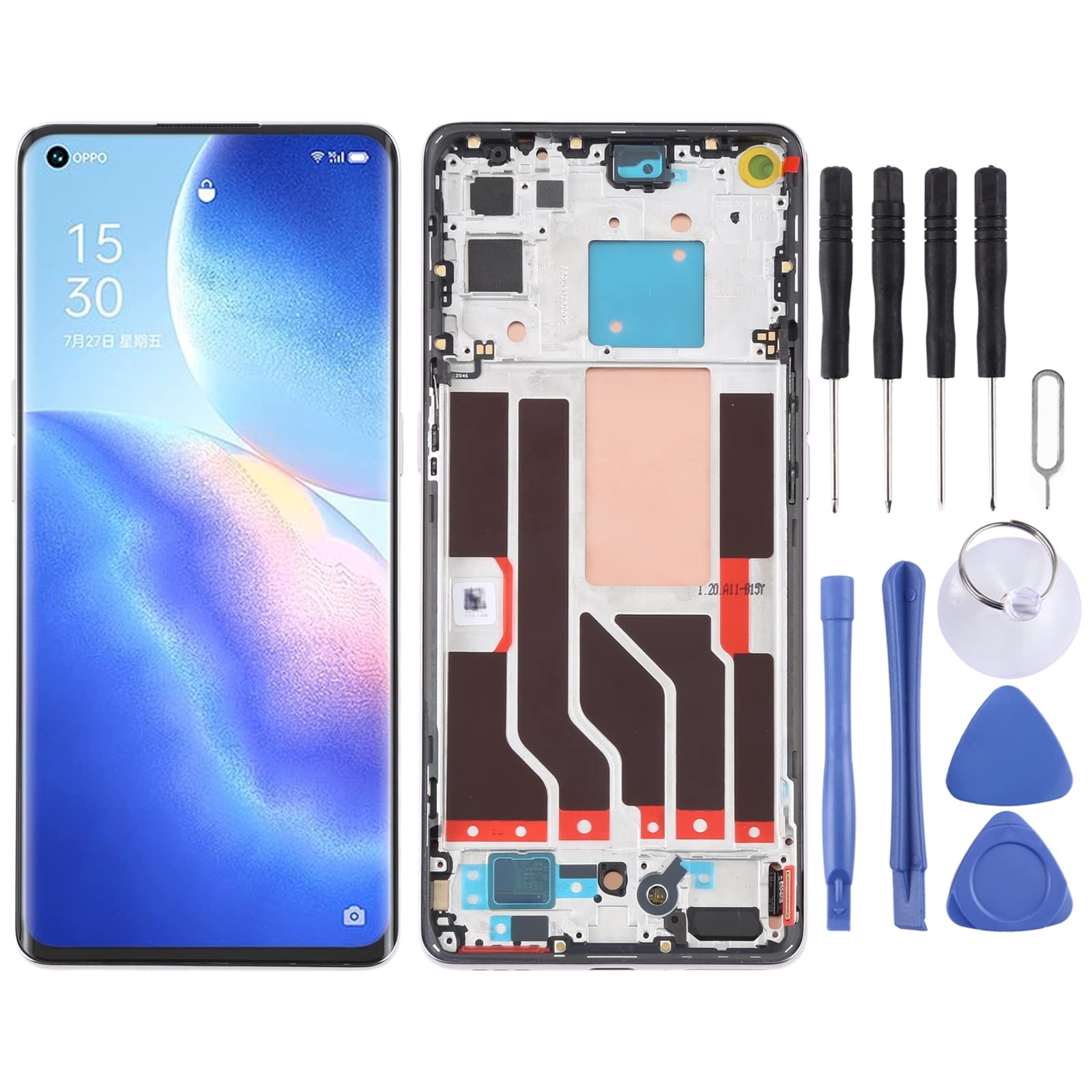 Original Oppo Reno5 Pro 5G LCD Screen Replacement with Digitizer & Frame - Silver | Full Assembly Display Repair Part for Oppo Reno5 Pro 5G | Perfect for DIY Phone Screen Fix & Replacement