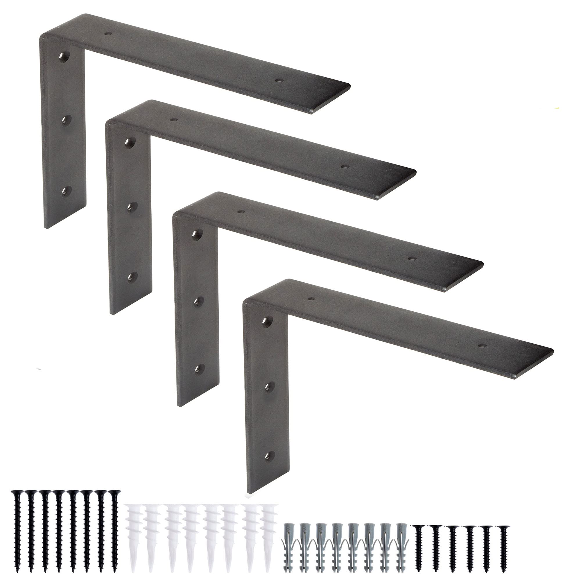 Heavy Duty Floating Shelf Brackets 4 Pack - 8x12 Inch Black Metal Wall Mount Shelf Holders for Home, Office & Kitchen Organization
