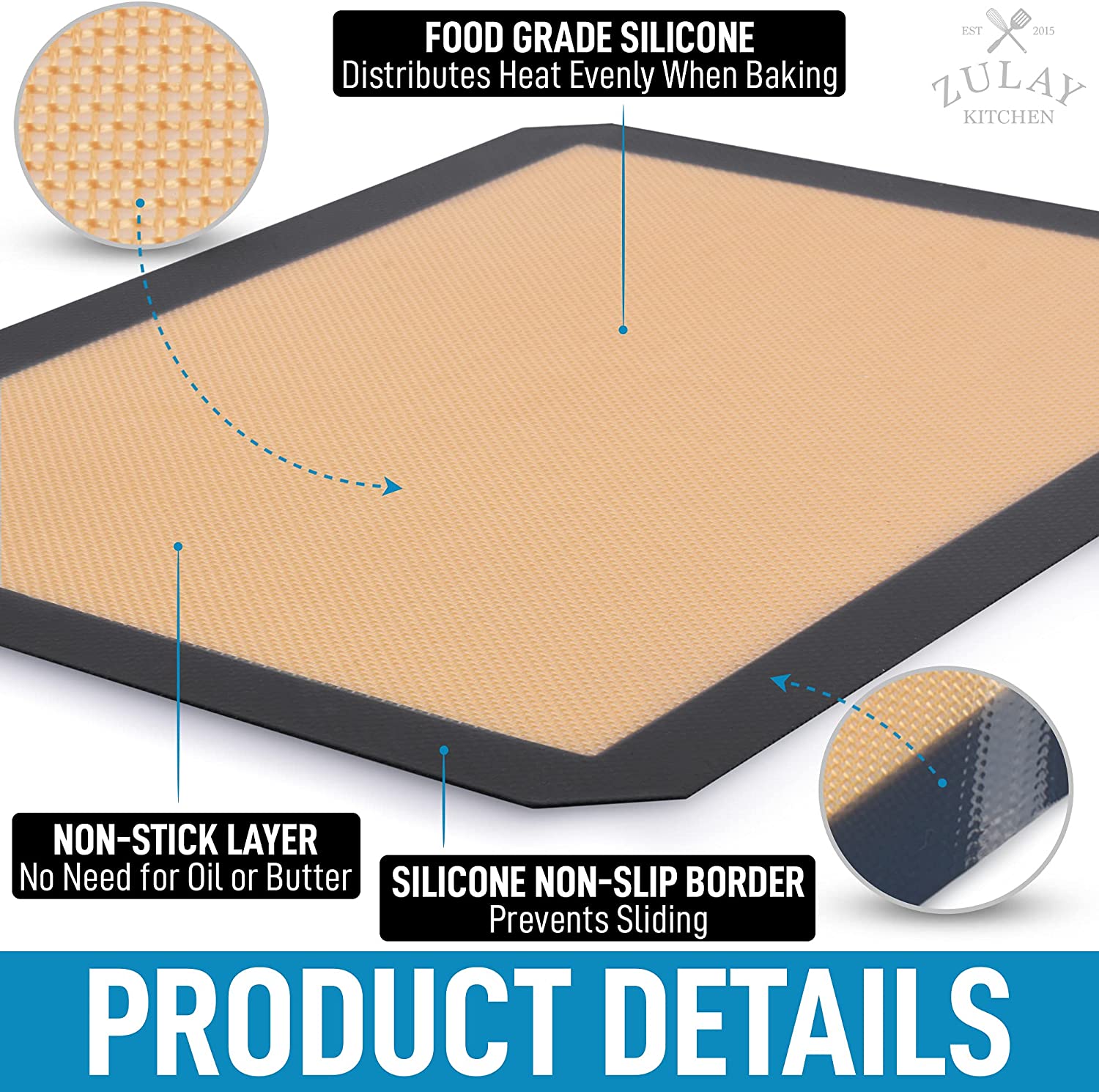 (2 Pack) Non-Stick Silicone Baking Mats - Reusable, BPA-Free for Cookies, Pastry, Bread - Perfect for Baking, Roasting & Air Frying