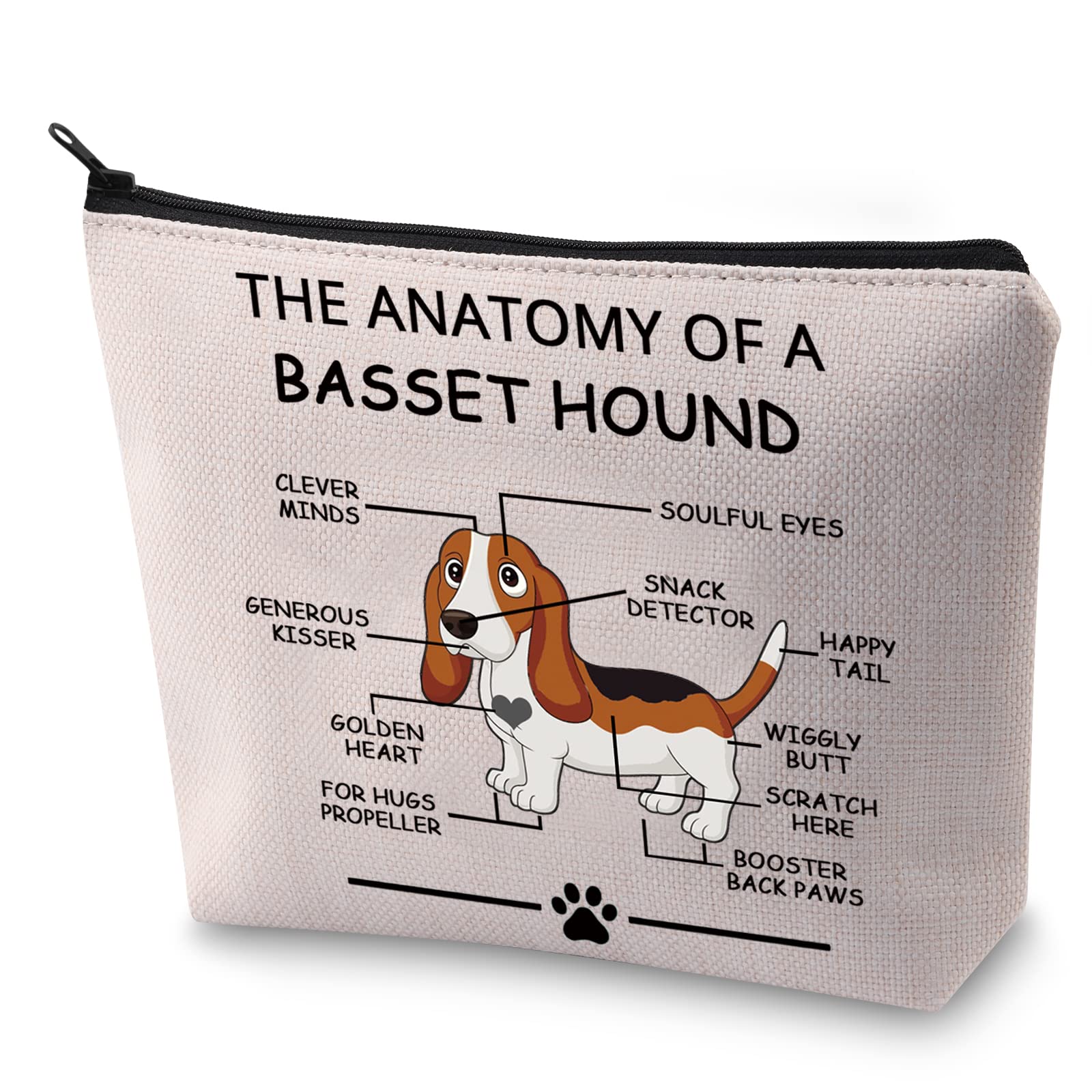 LEVLO Funny Basset Hound Lovers Gift - The Anatomy of A Basset Hound Cosmetic Bag for Veterinary Moms | Travel Toiletry Organizer for Dog Lovers | Perfect for Makeup Storage & Pet Owner Gifts