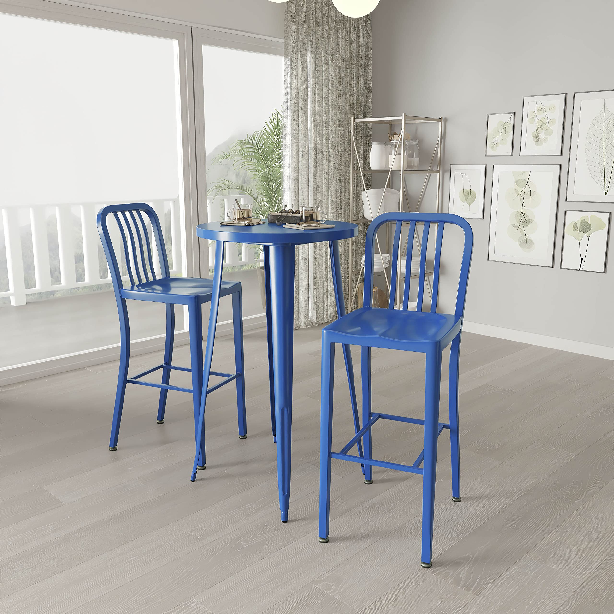 Merrick Lane Evelyne 3-Piece Outdoor Dining Set - Blue Round Table (24