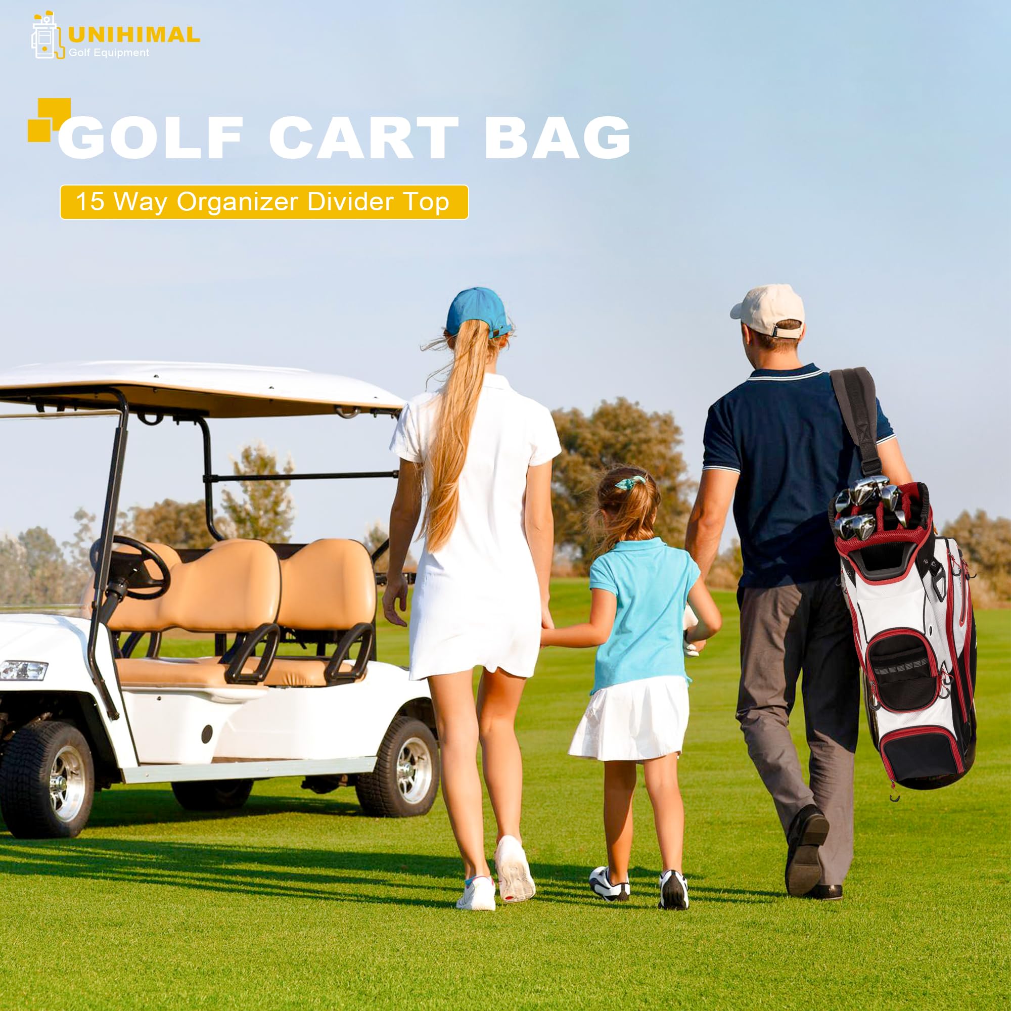 Premium 15-Way Golf Cart Bag with Organizer Divider Top, Comfortable Handles & Waterproof Rain Cover - Ideal for Golfers, Tournaments & Outdoor Sports
