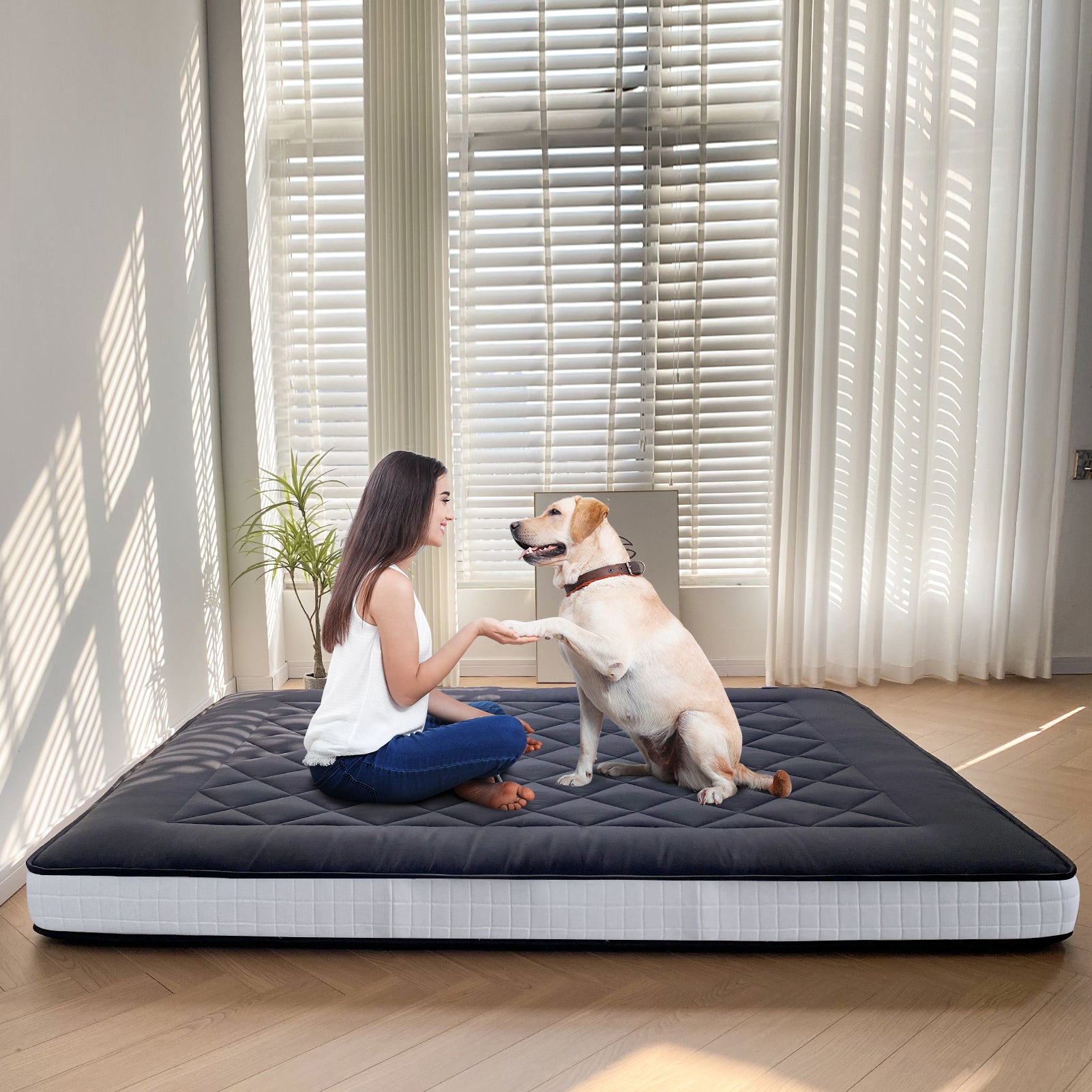 MAXYOYO 6-Inch Extra Thick Japanese Futon Mattress - Premium Diamond Quilted Floor Bed for Bedroom & Guest Room - Black - Perfect for Small Spaces, Studio Apartments & Minimalist Home Decor