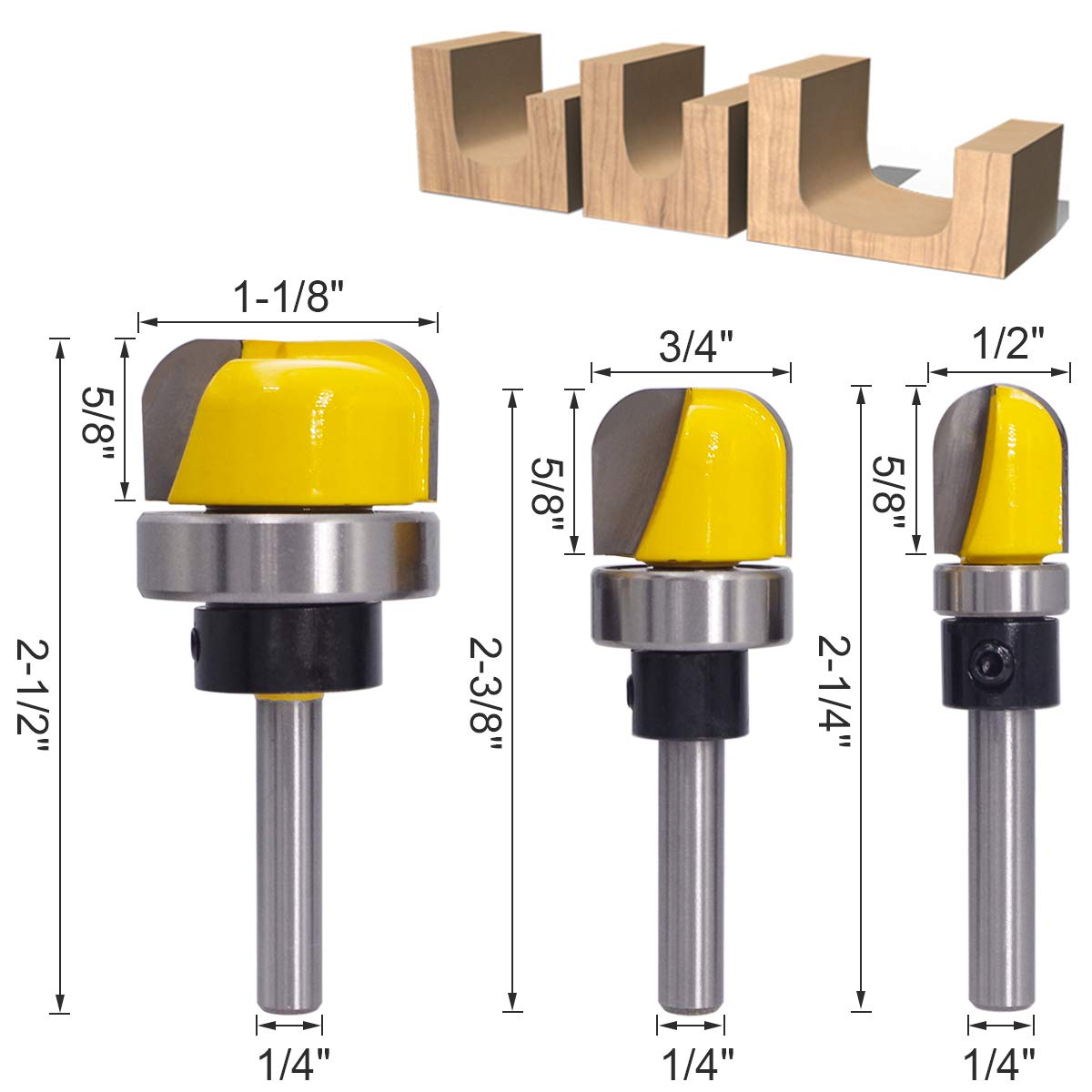 Wolfride 3pcs Dish Router Bits - Bowl & Tray Carving Set for Woodworking Projects