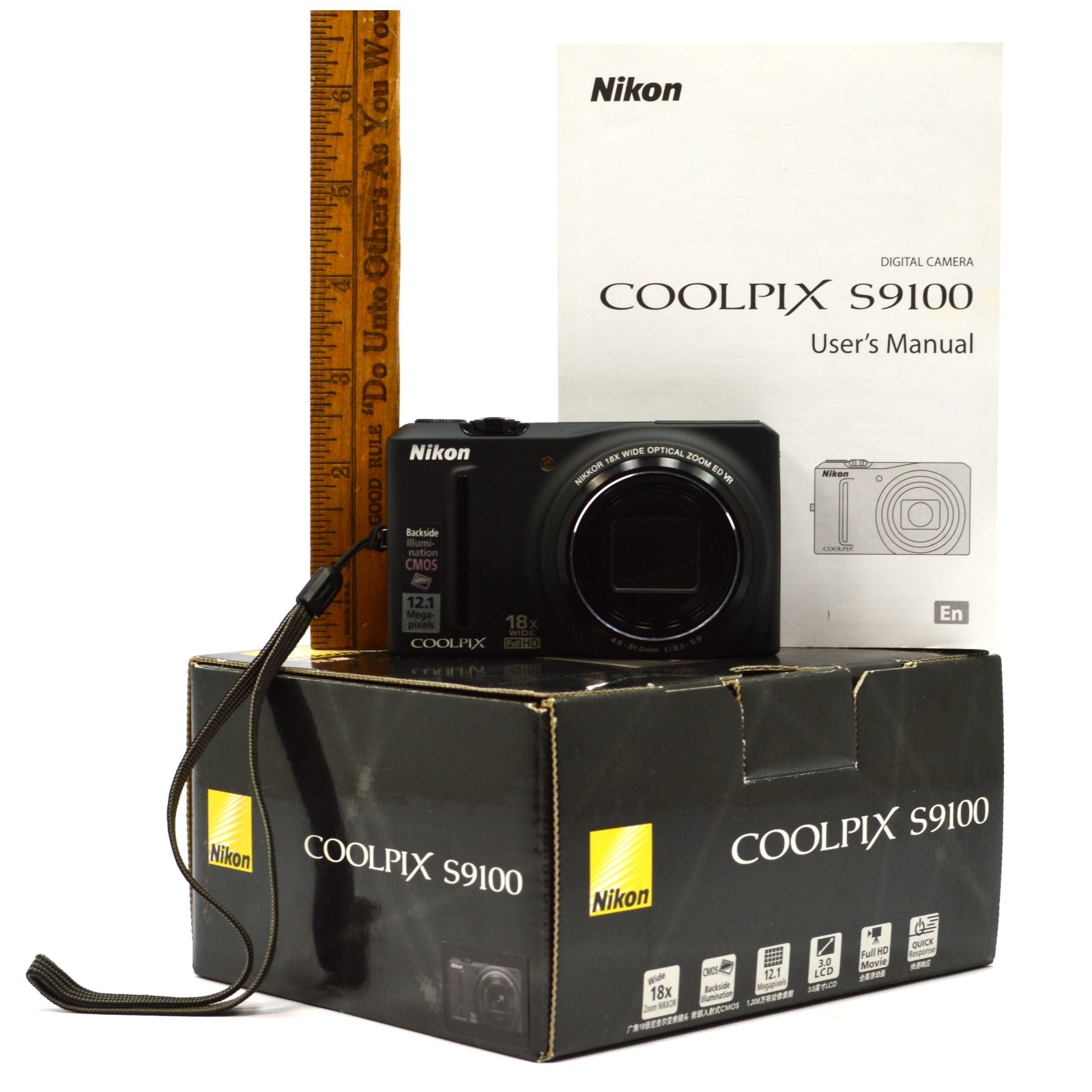 New in Opened Box Nikon Coolpix S9100 Digital Camera - 12.1MP HD Black - Complete with Accessories for Travel & Photography Enthusiasts