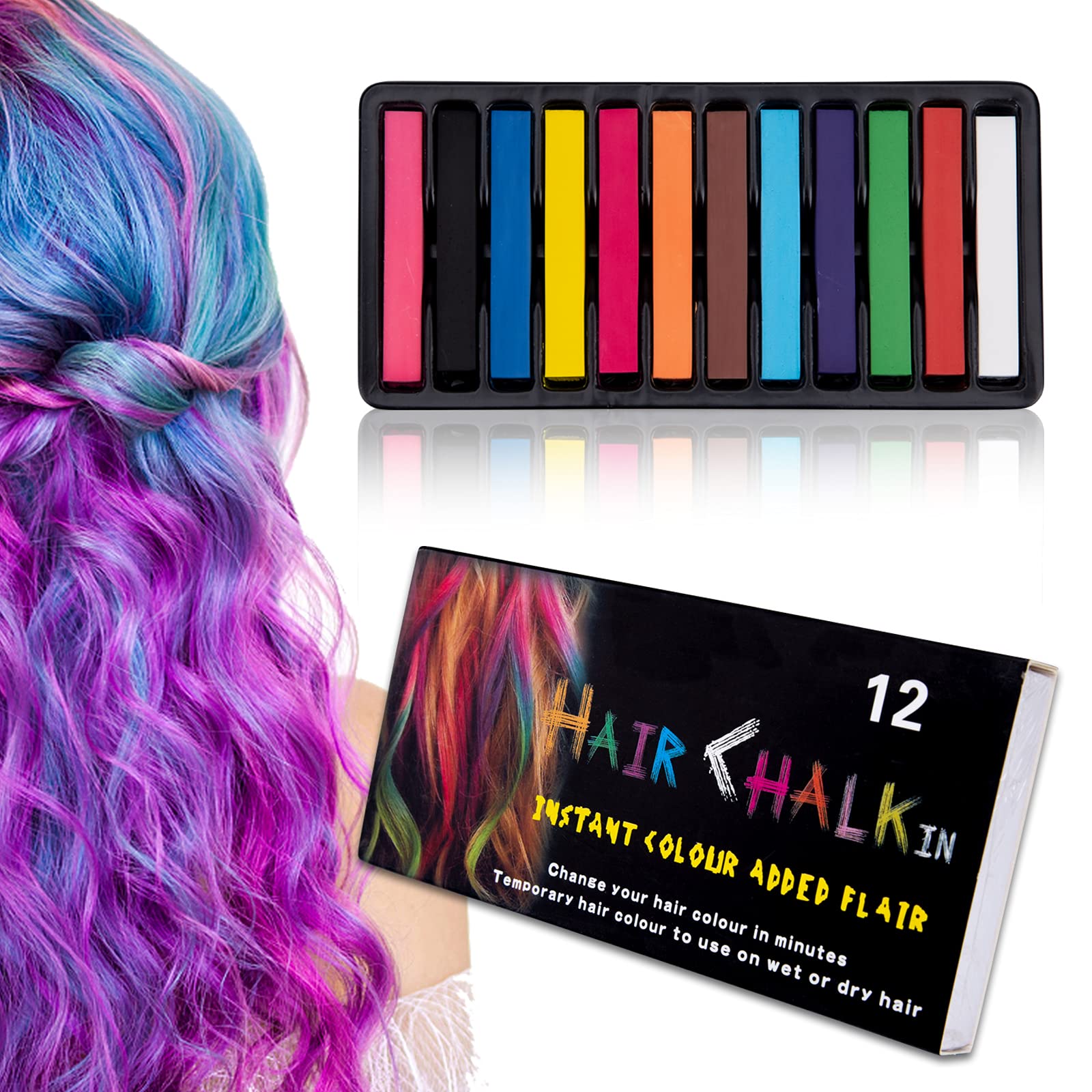 Non-Toxic Temporary Hair Chalk Set - 12 Vibrant Washable Colors for Girls, Boys & Teens | Perfect for Halloween, Christmas, Birthday, Cosplay & DIY | Safe Gift for Kids & Fun Hair Styling