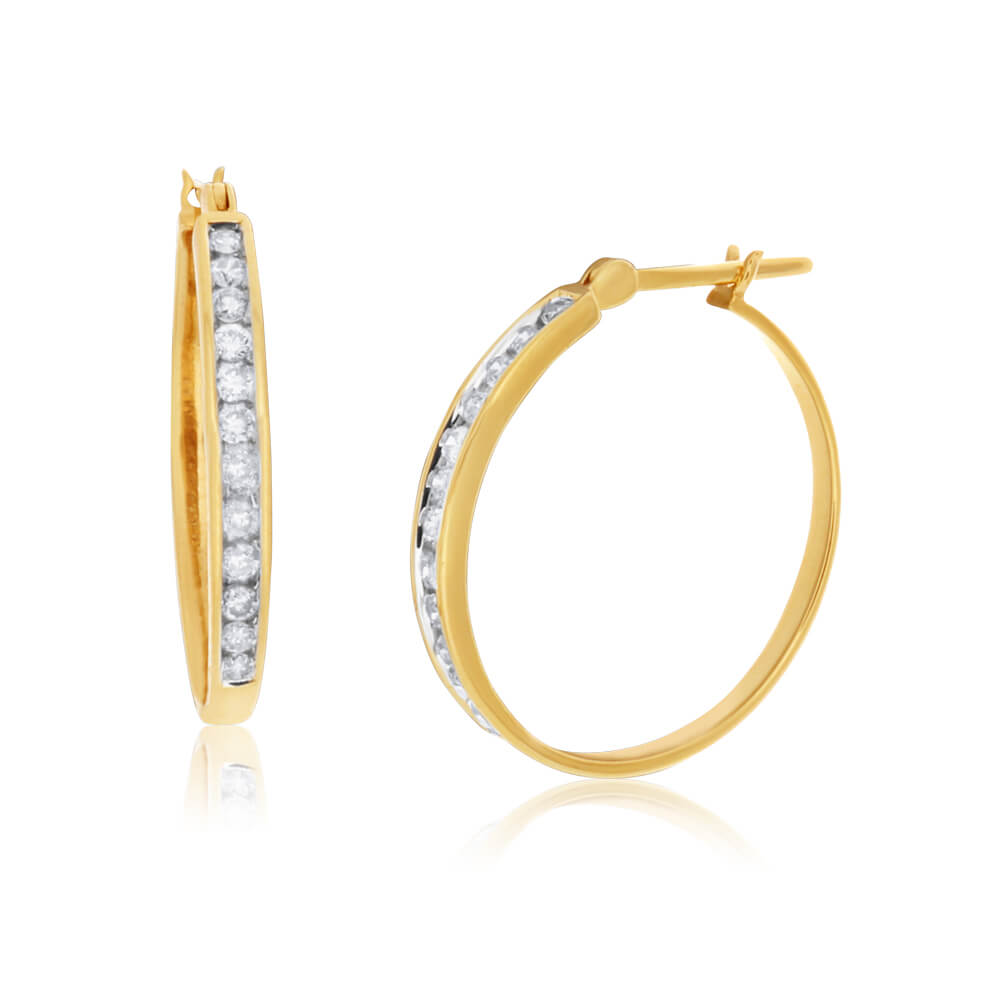 9ct Yellow Gold Diamond Hoop Earrings for Women - Elegant Dainty Huggie Hoops - Perfect for Everyday Wear, Parties & Special Occasions