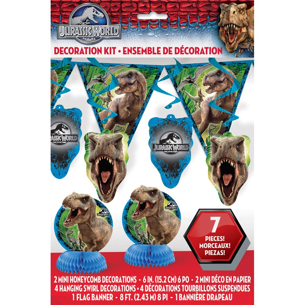 Jurassic World Dinosaur Party Decorating Kit - 7-Piece Set for Birthday, Themed Events & Kids Room Decor