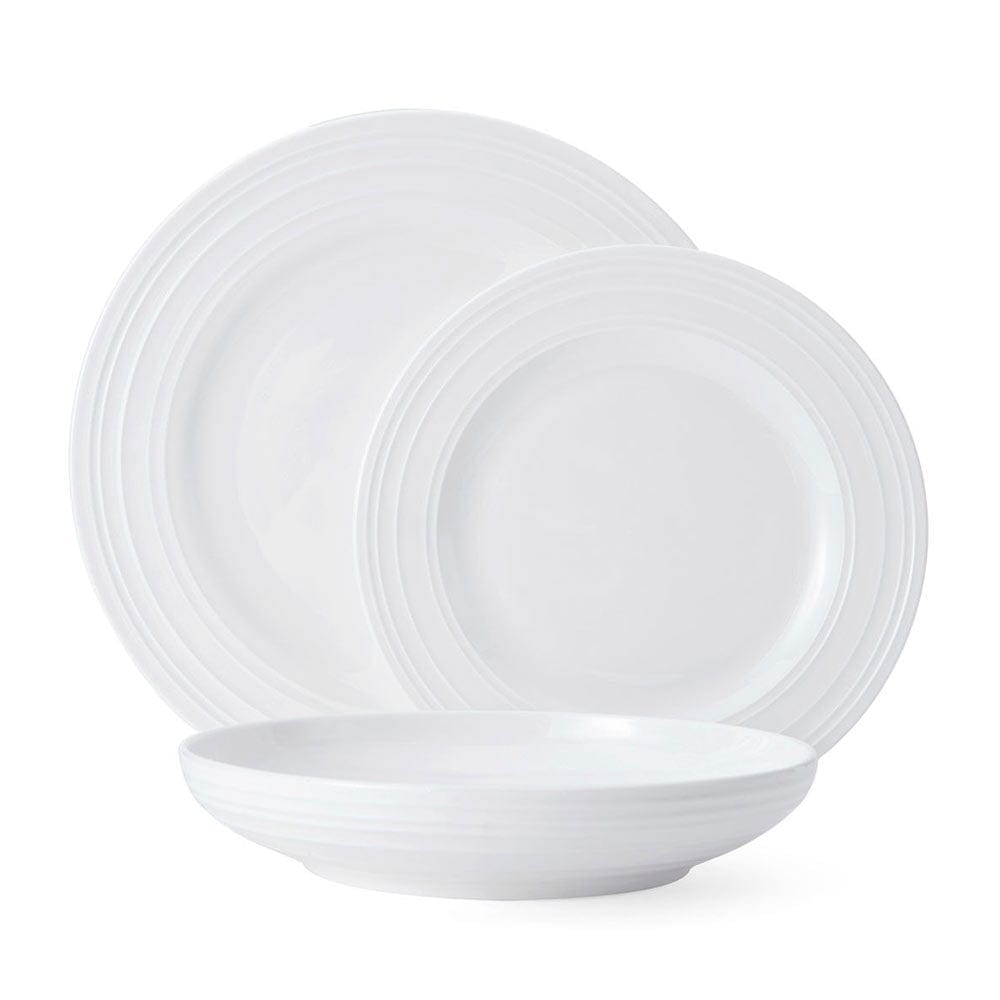 Swirl Bone 12-Piece Dinnerware Set with Pasta Bowls - Service for 4 - Elegant Tableware for Family Dinners & Entertaining Guests